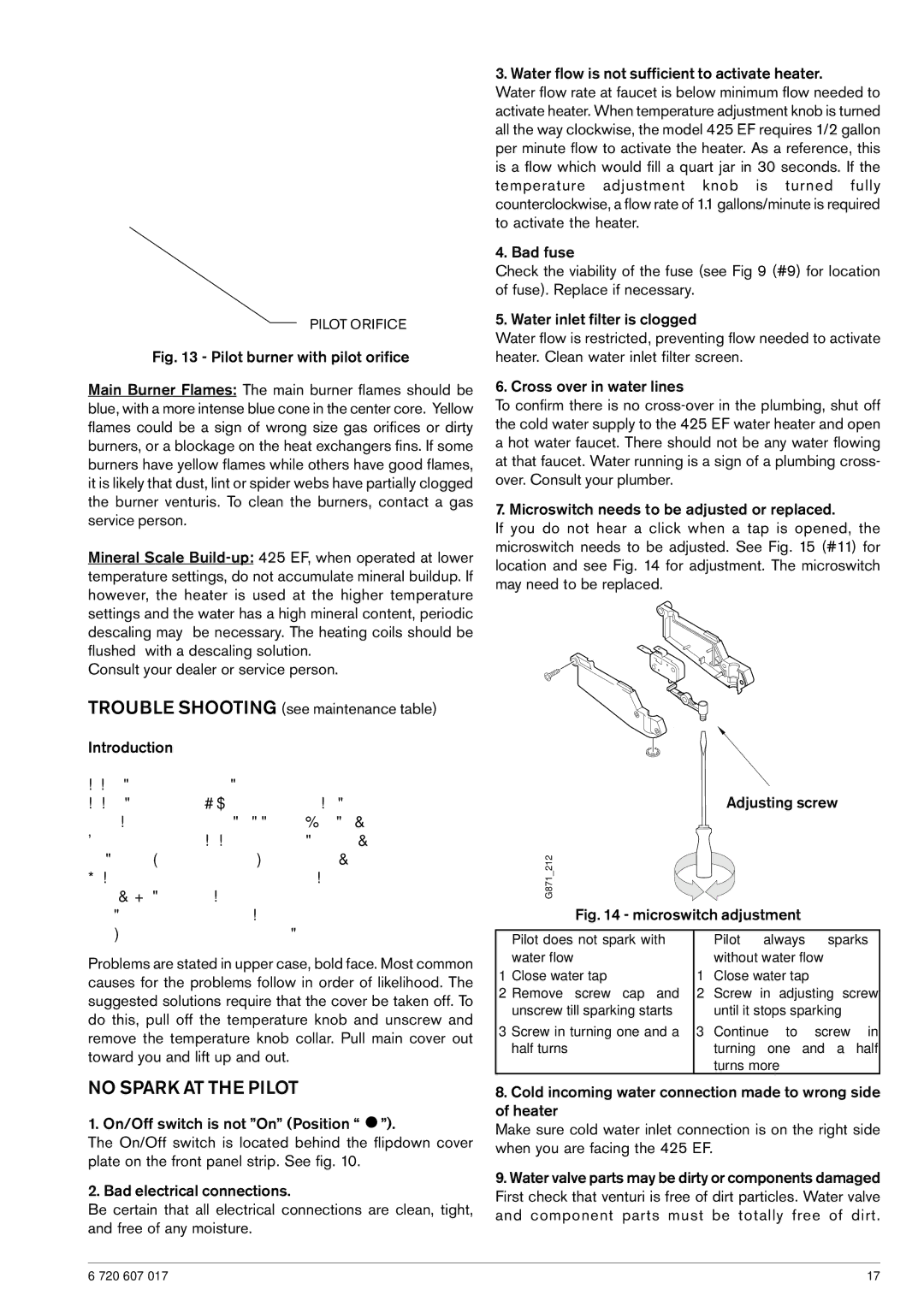 American Dryer Corp GWH 425 EF manual No Spark AT the Pilot, Microswitch adjustment 