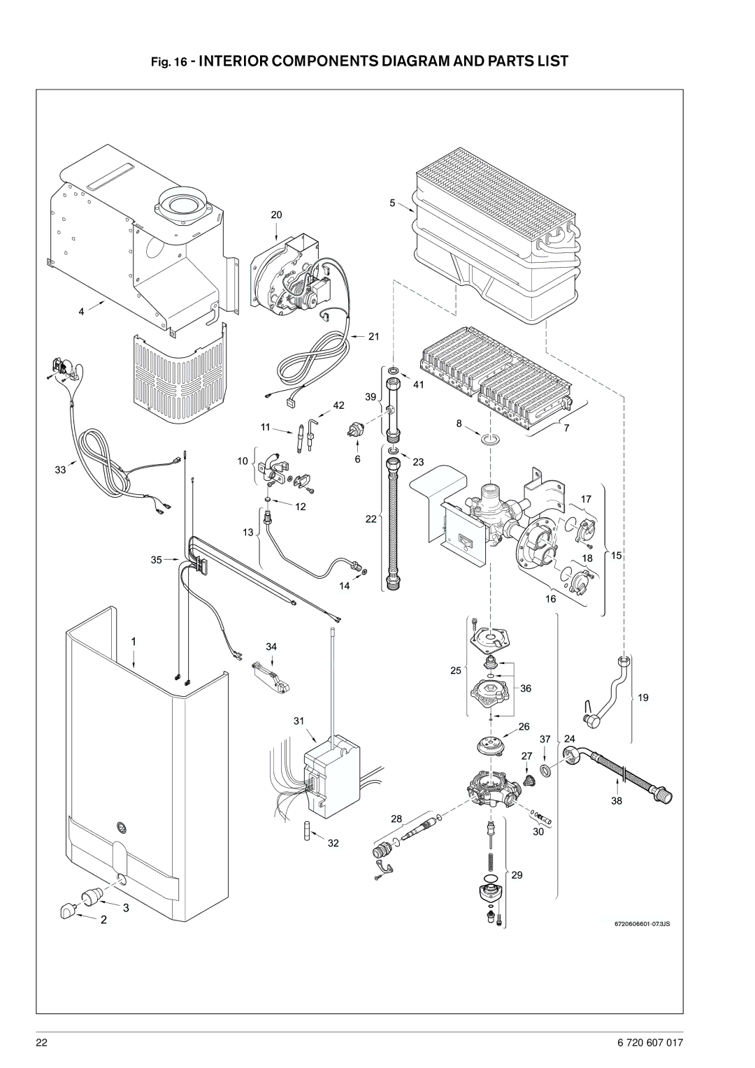 American Dryer Corp GWH 425 EF manual Interior Components Diagram and Parts List 