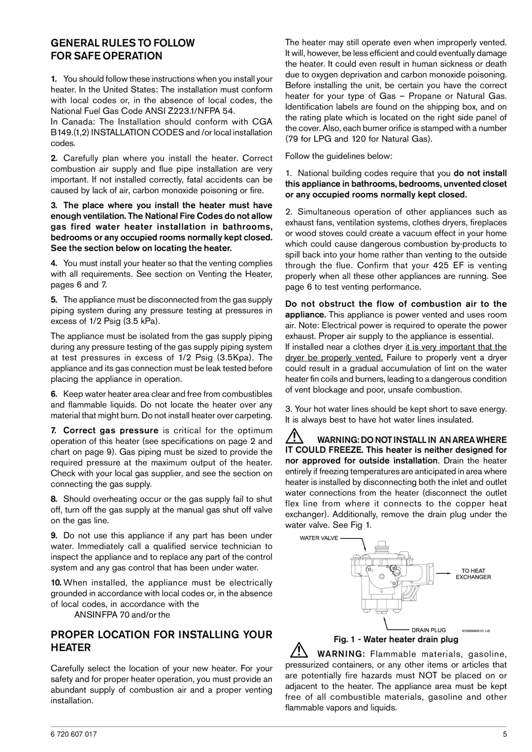 American Dryer Corp GWH 425 EF General Rules to Follow For Safe Operation, Proper Location for Installing Your Heater 