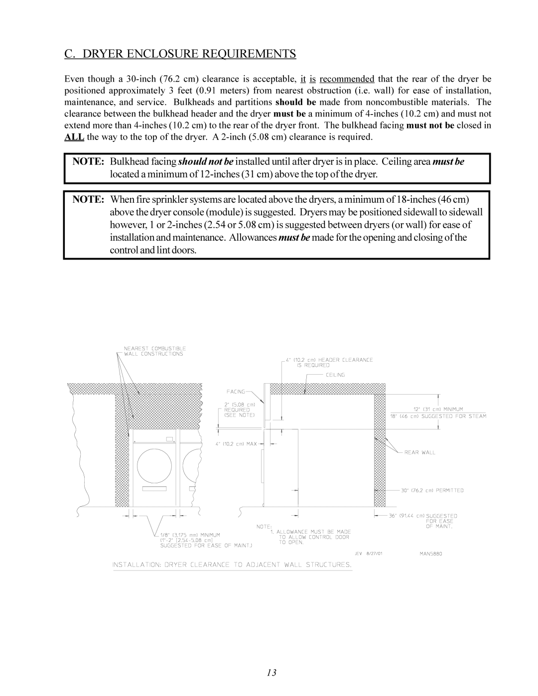 American Dryer Corp ID-120 installation manual Dryer Enclosure Requirements 