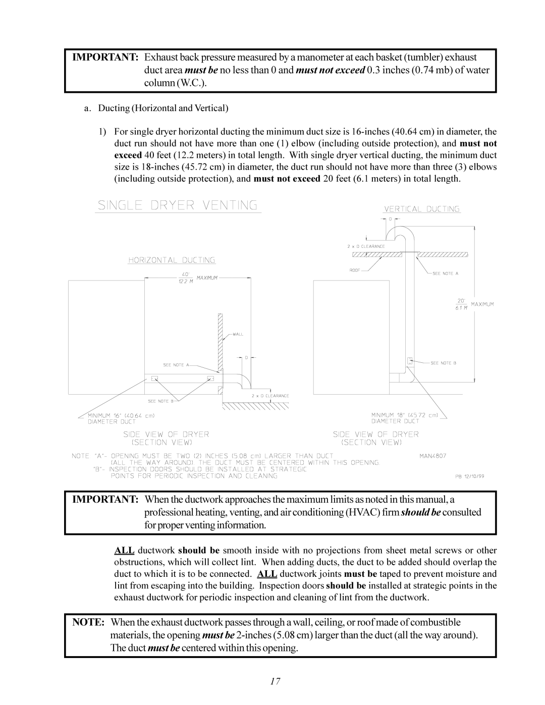 American Dryer Corp ID-120 installation manual Ducting Horizontal and Vertical 