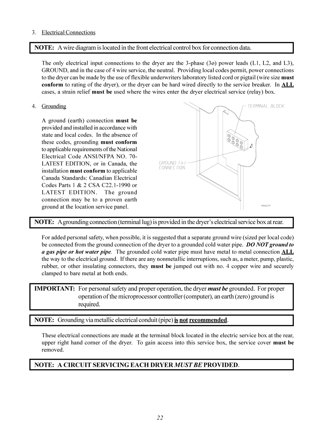 American Dryer Corp ID-120 installation manual Electrical Connections 