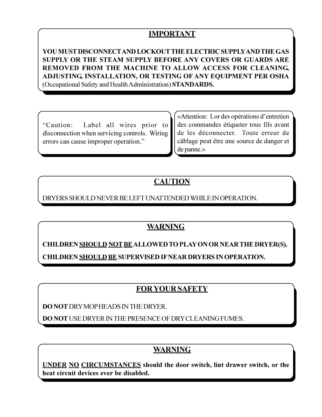 American Dryer Corp ID-120 installation manual Foryour Safety 