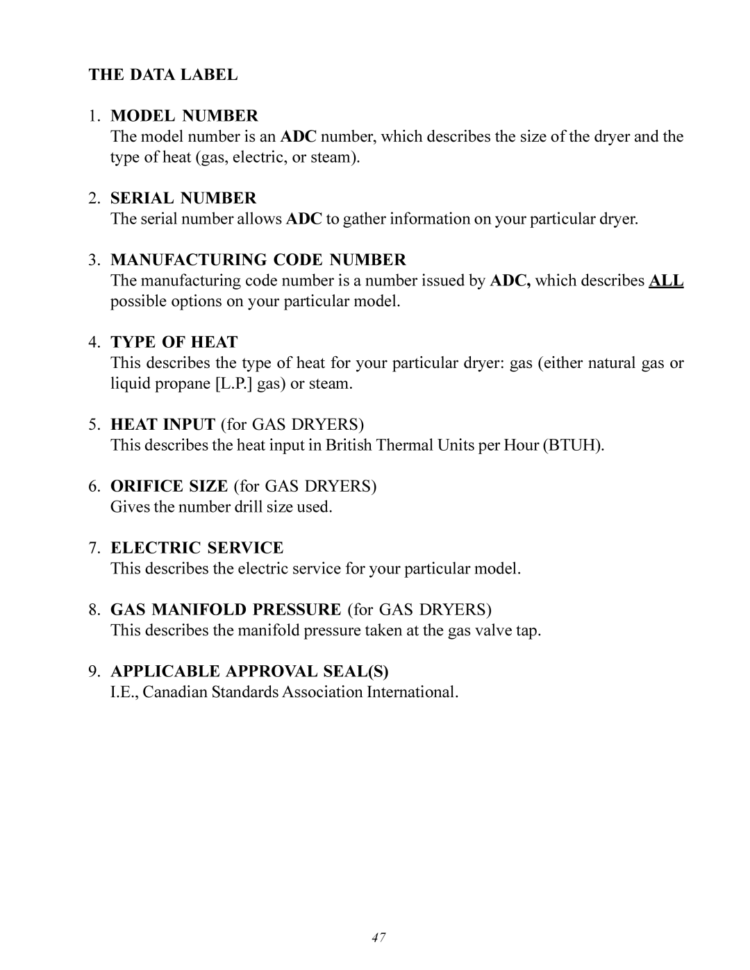 American Dryer Corp ID-120 installation manual Serial Number 