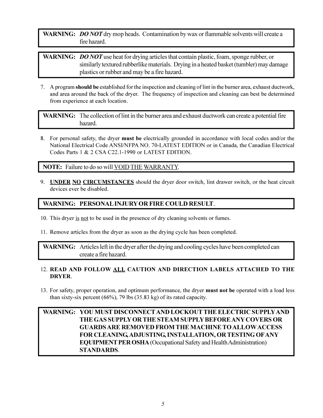 American Dryer Corp ID-120 installation manual Standards 