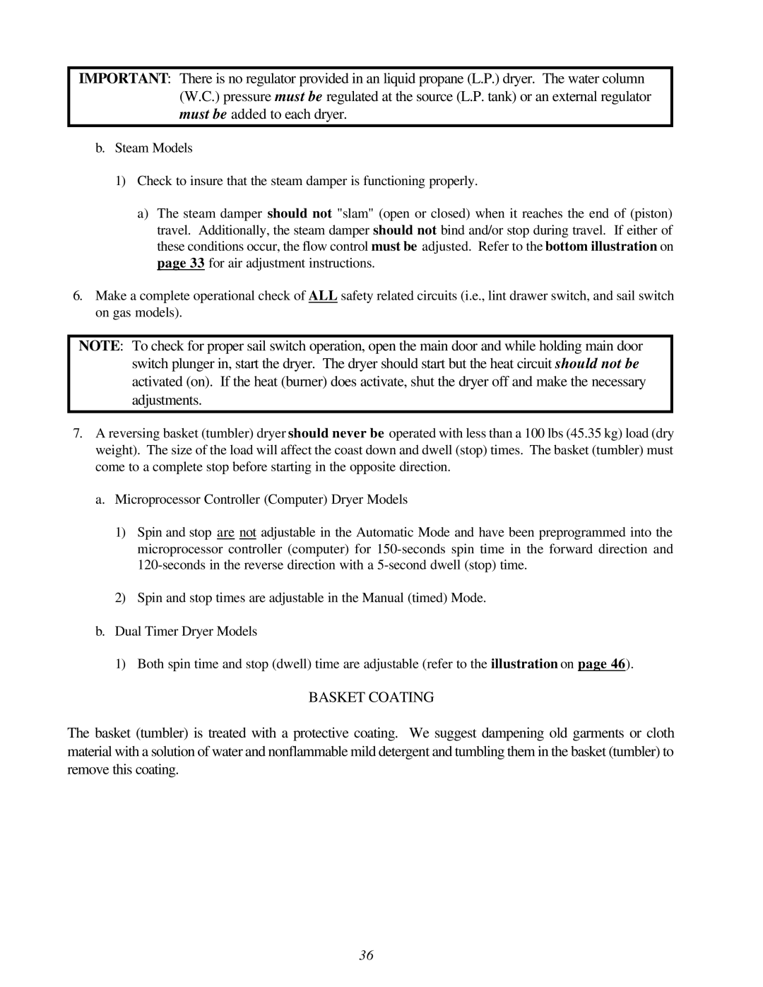 American Dryer Corp ID-170 installation manual Basket Coating 