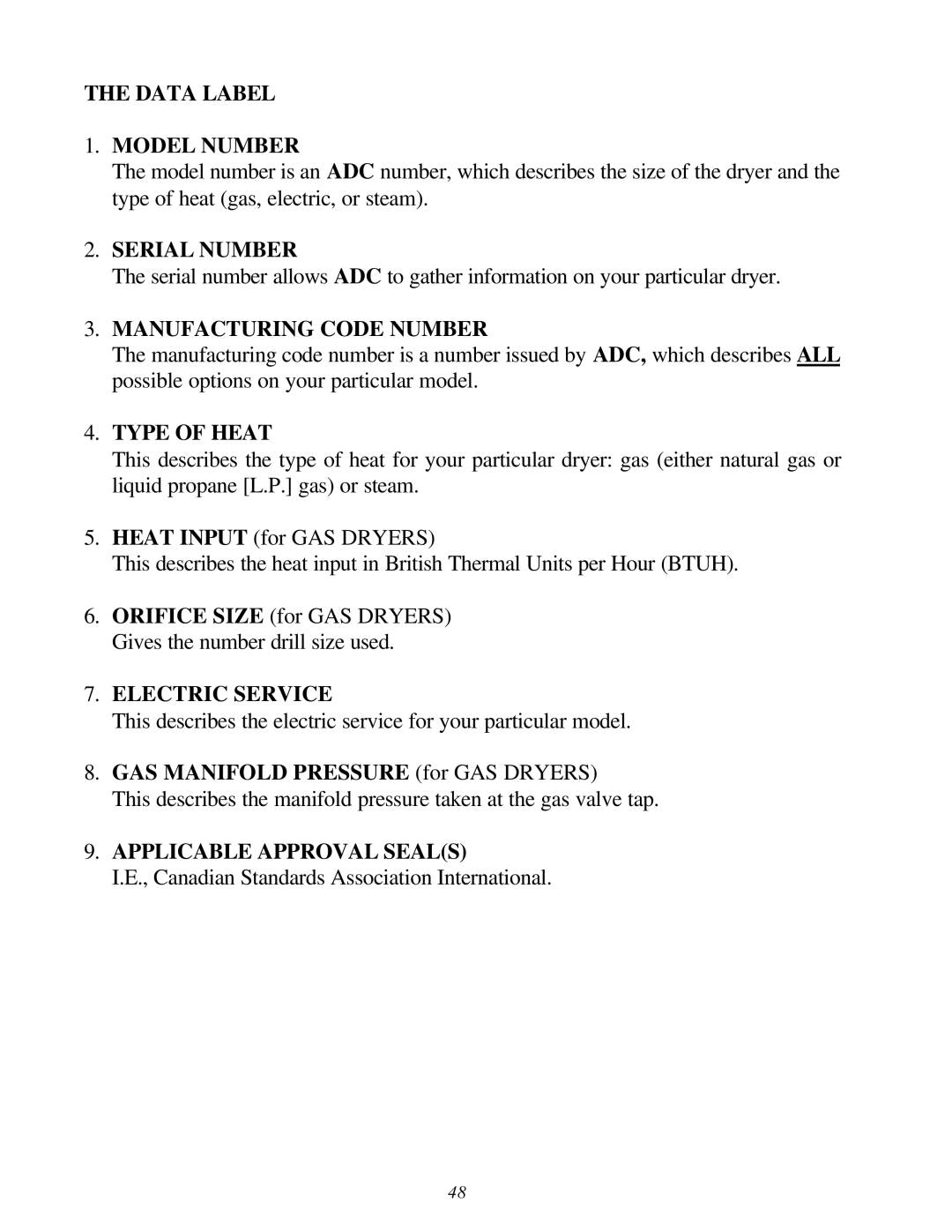 American Dryer Corp ID-170 installation manual Serial Number 