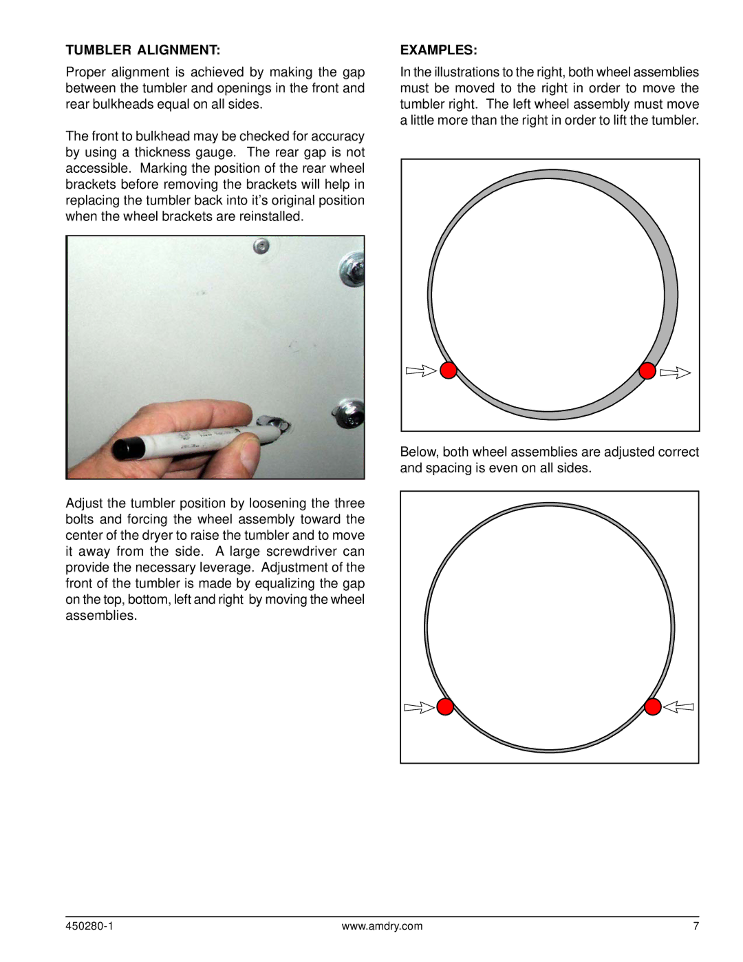 American Dryer Corp M31 manual Tumbler Alignment, Examples 