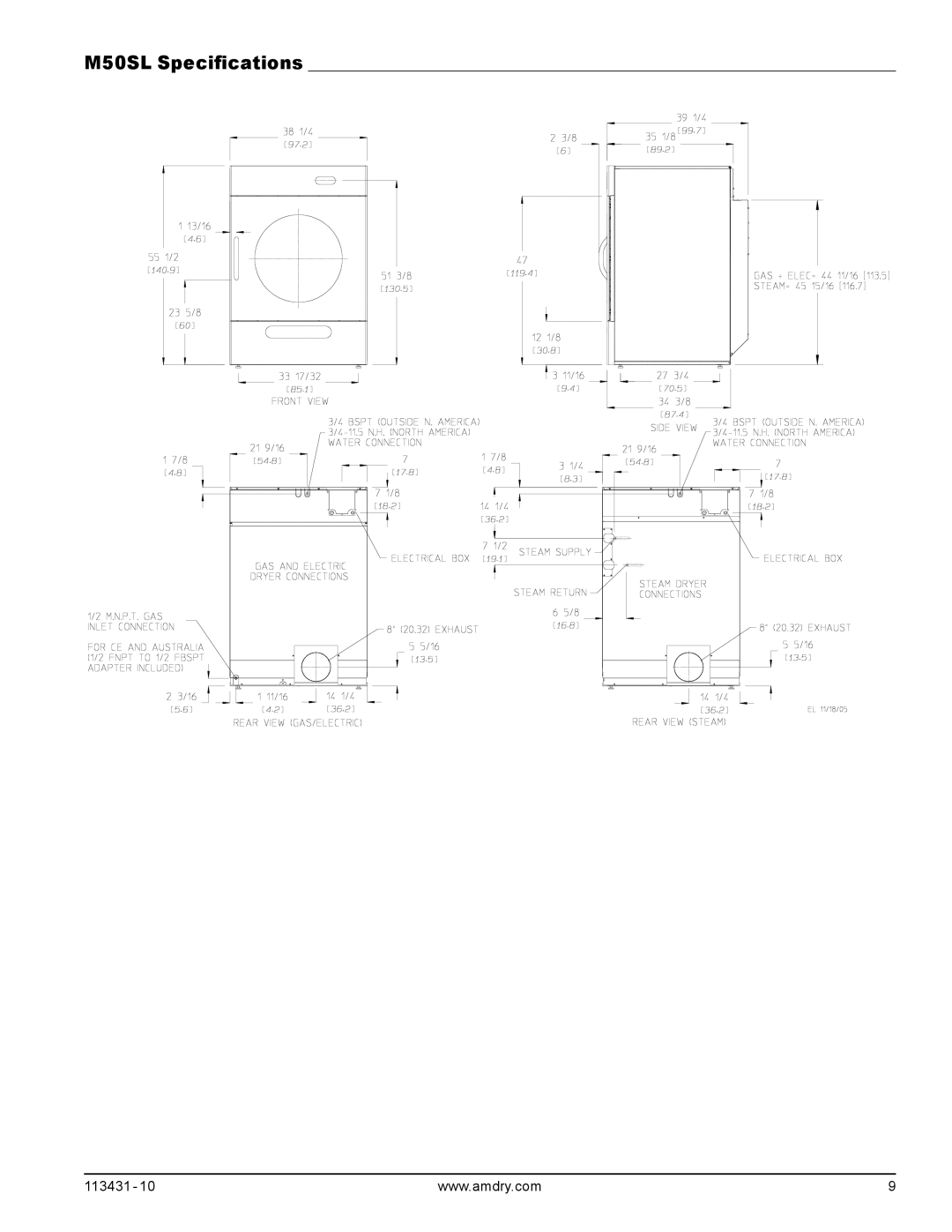 American Dryer Corp M31SL manual M50SL Specifications 