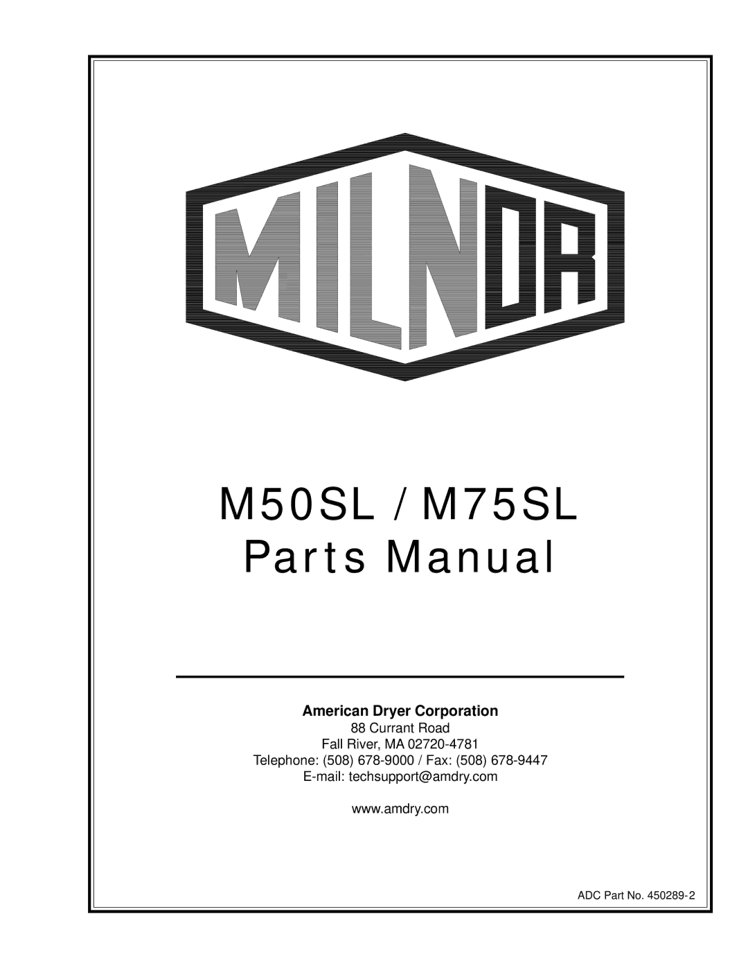 American Dryer Corp manual M50SL / M75SL 