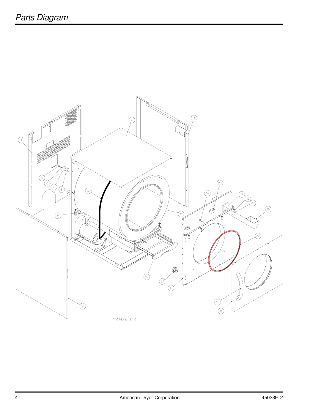 American Dryer Corp M75SL, M50SL manual Parts Diagram 