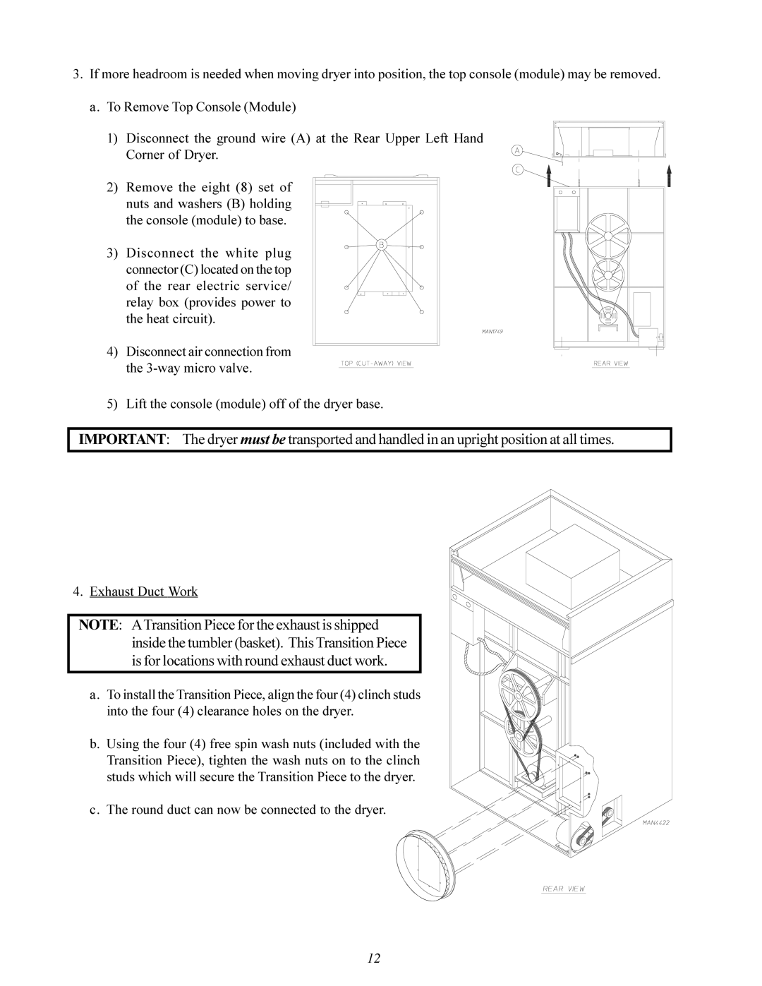 American Dryer Corp MD-170 manual Round duct can now be connected to the dryer 