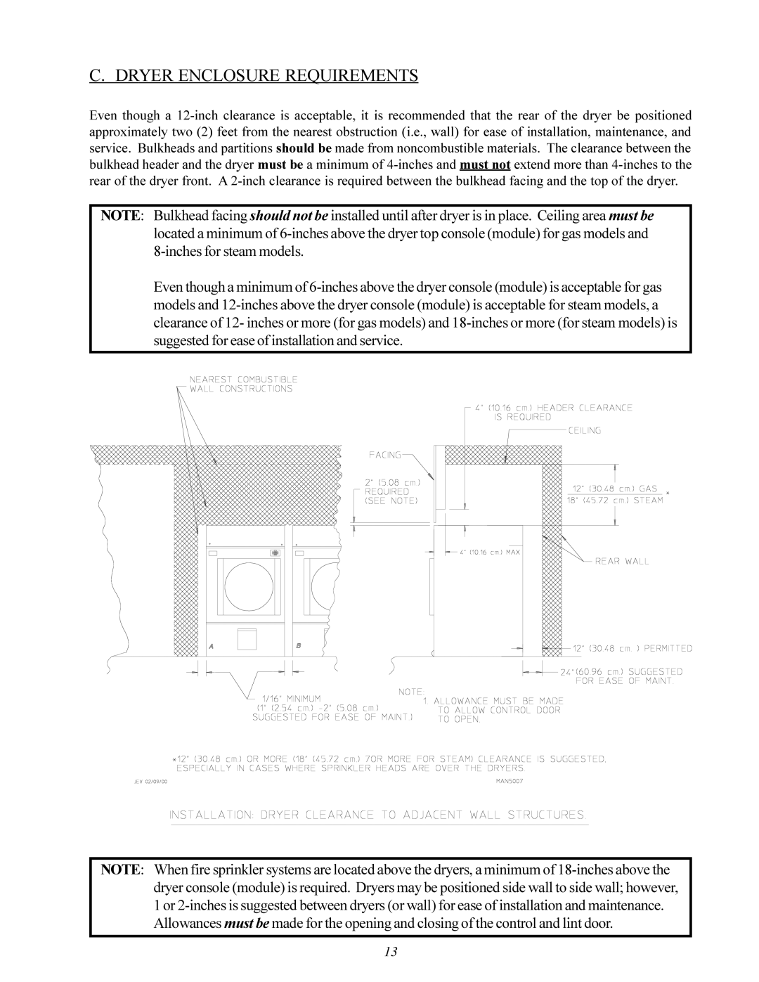 American Dryer Corp MD-170 manual Dryer Enclosure Requirements 