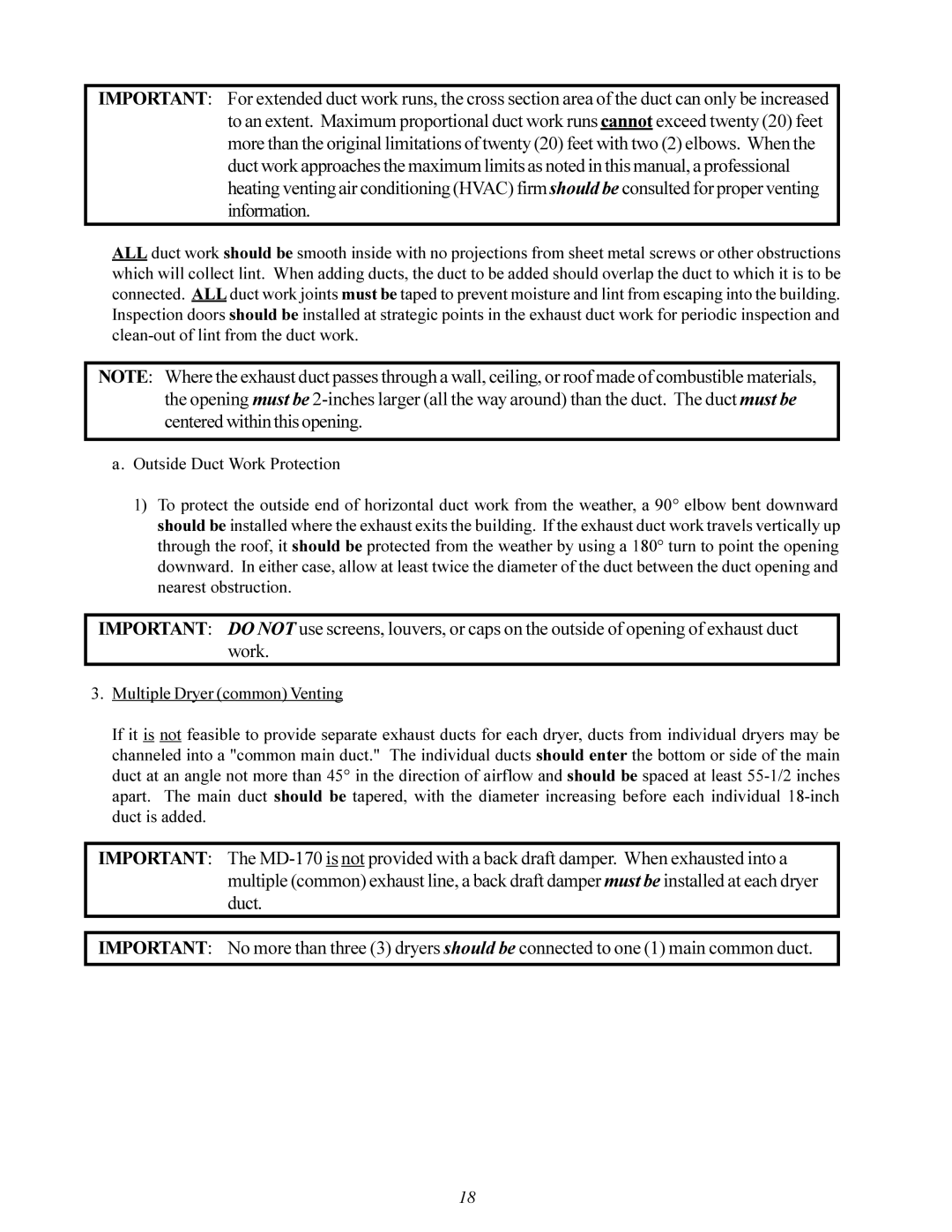 American Dryer Corp MD-170 manual 