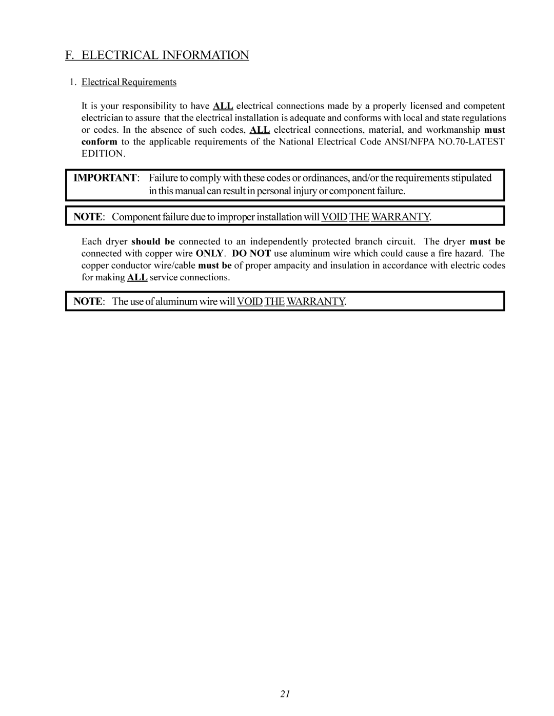 American Dryer Corp MD-170 manual Electrical Information 