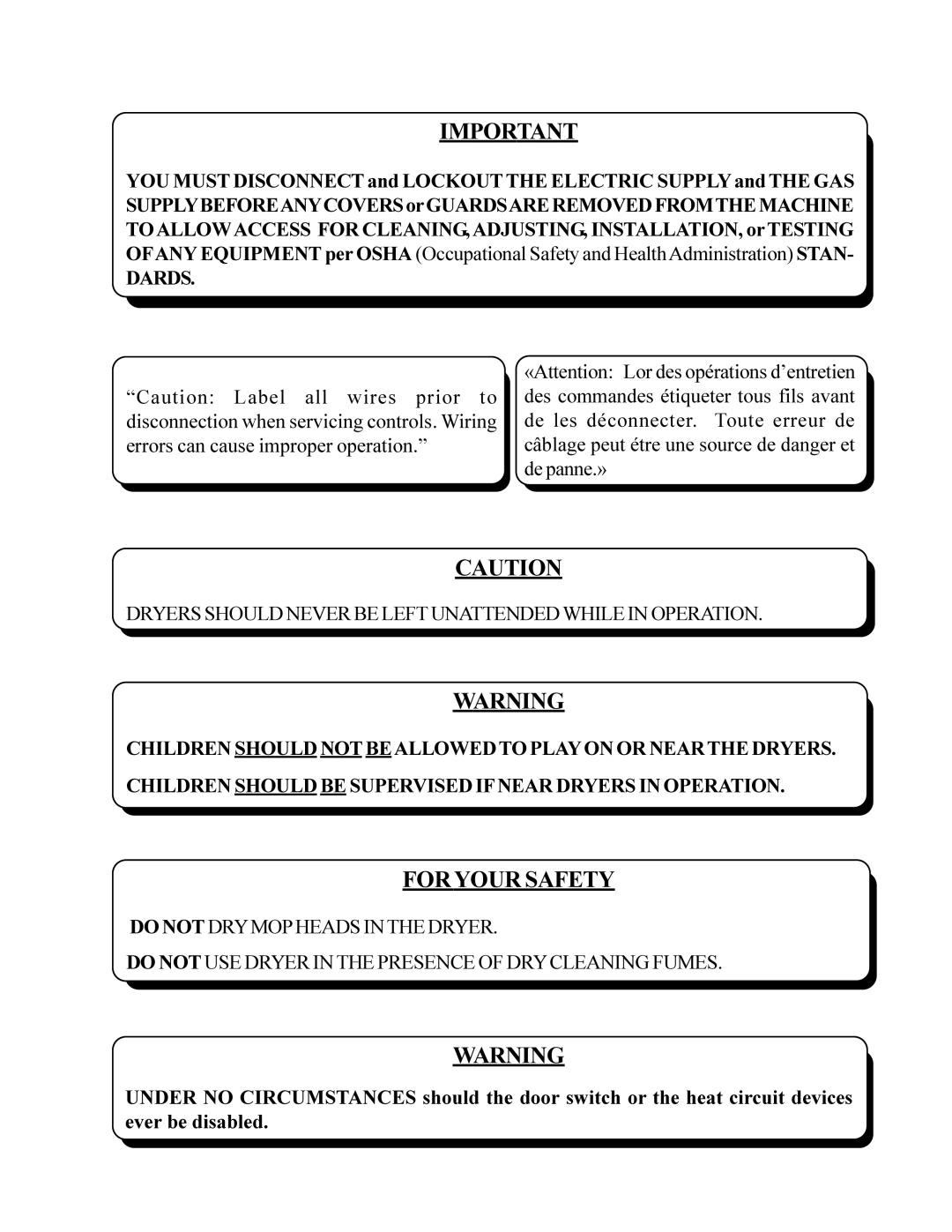 American Dryer Corp MD-170 manual For Your Safety 