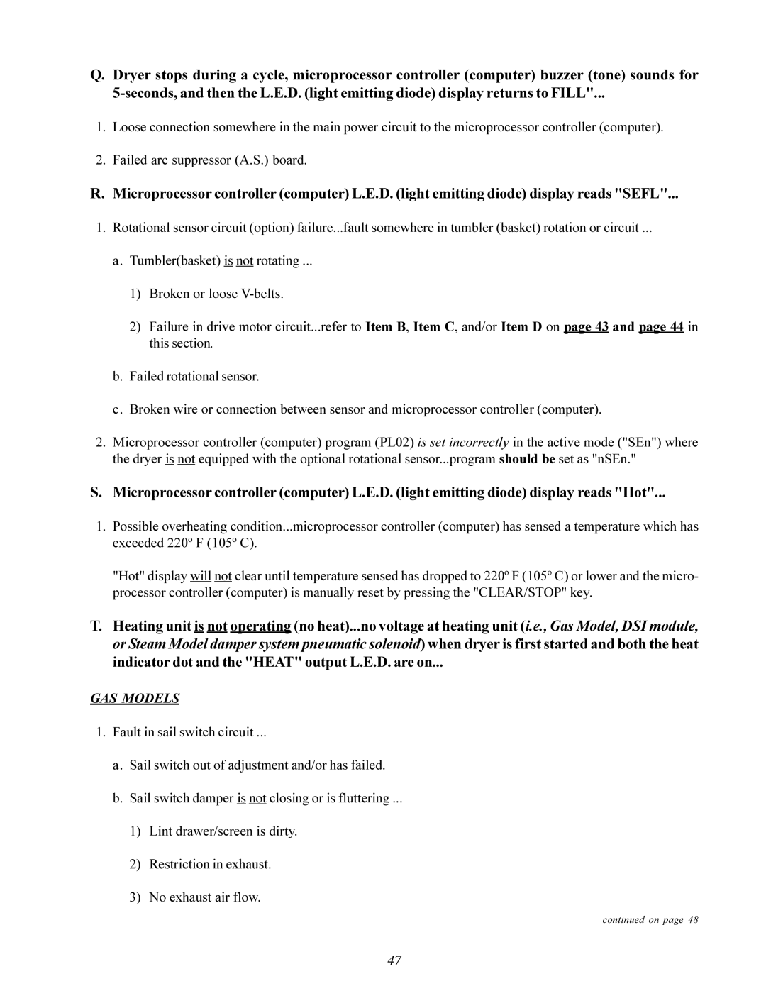 American Dryer Corp MD-170 manual GAS Models 