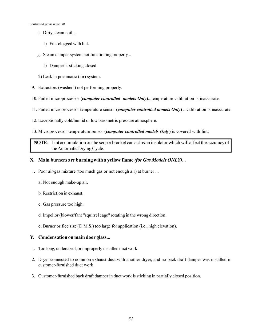 American Dryer Corp MD-170 manual Condensation on main door glass 