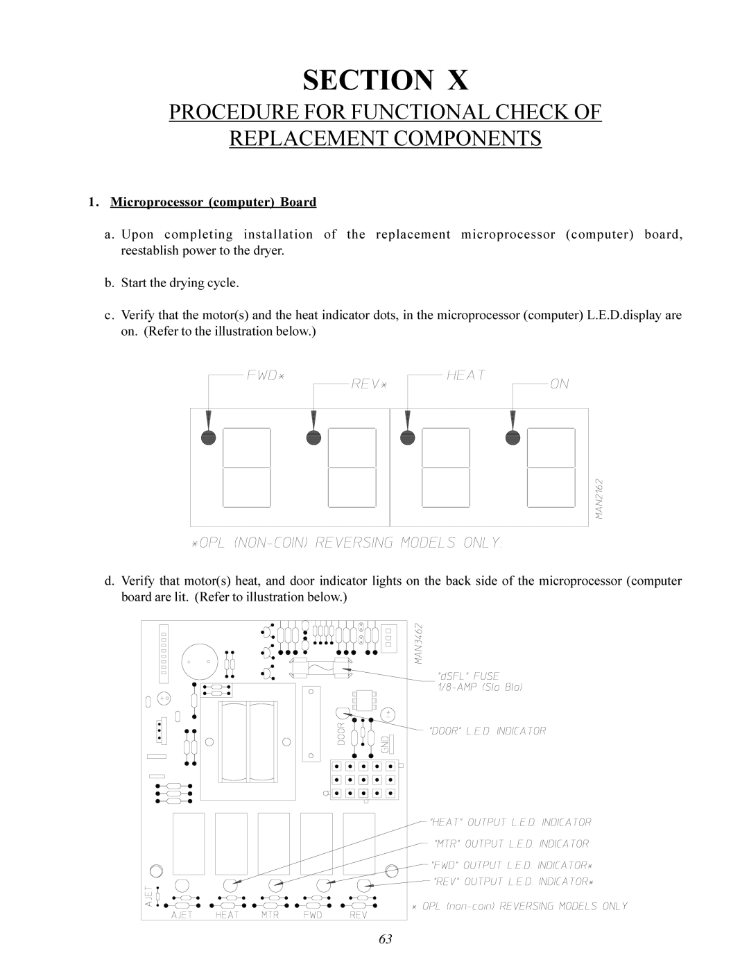 American Dryer Corp MD-170 manual Procedure for Functional Check Replacement Components, Microprocessor computer Board 