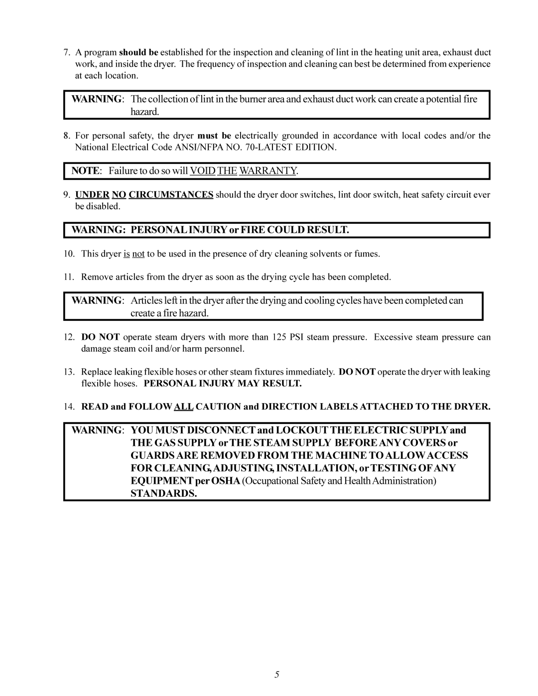 American Dryer Corp MD-170 manual GAS Supply or the Steam Supply Before ANY Covers or 