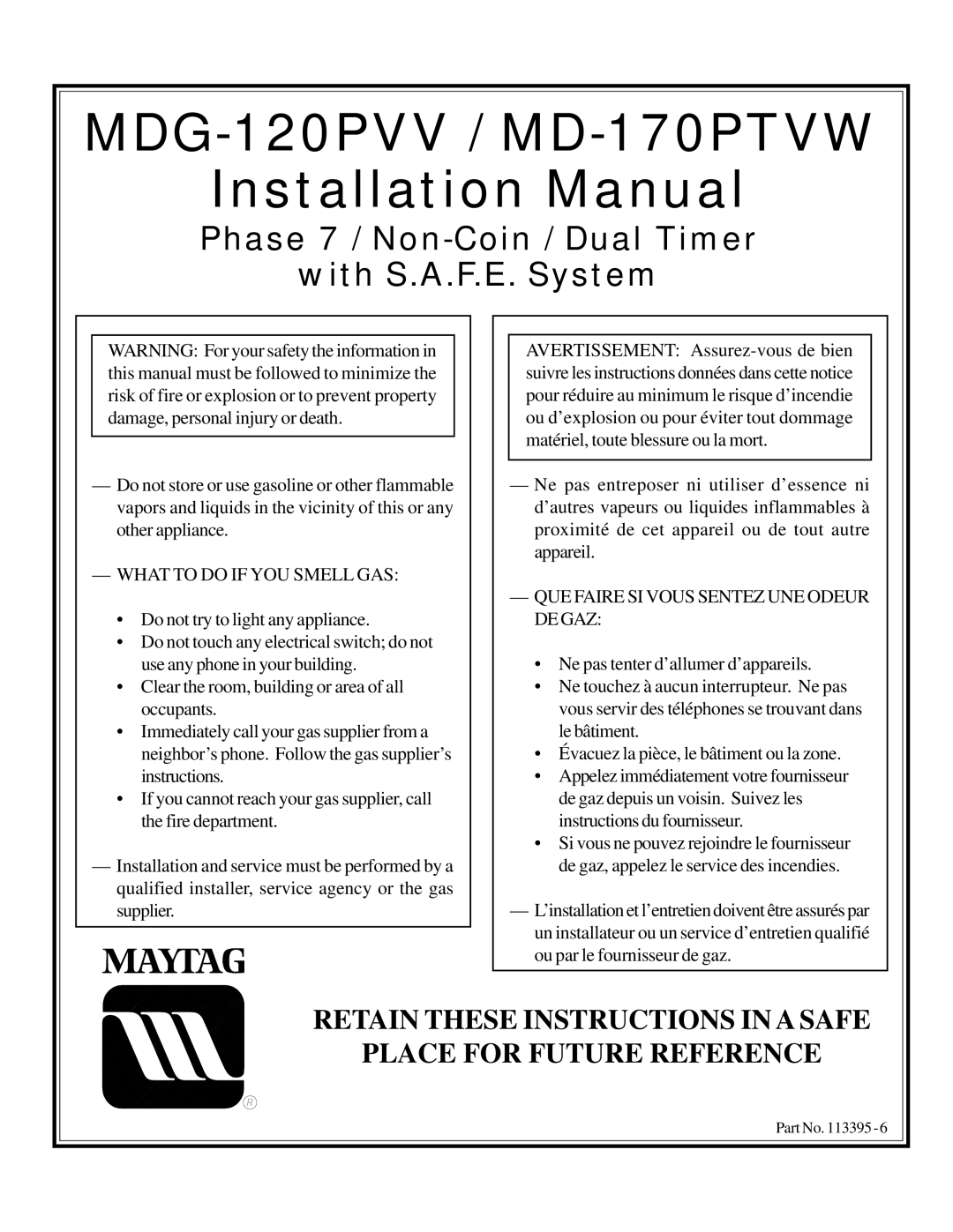 American Dryer Corp installation manual MDG-120PVV / MD-170PTVW 