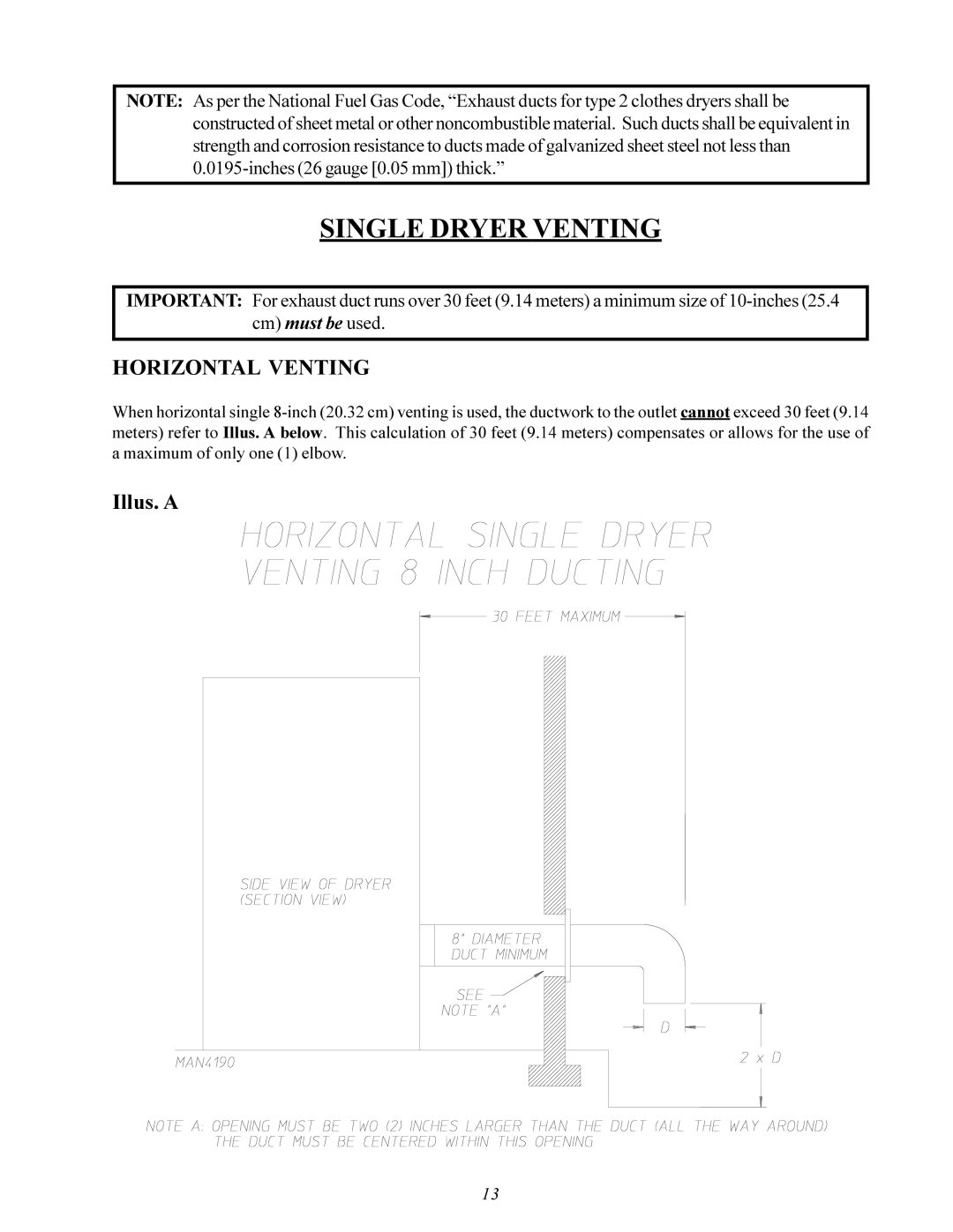 American Dryer Corp MDG-30 installation manual Single Dryer Venting 