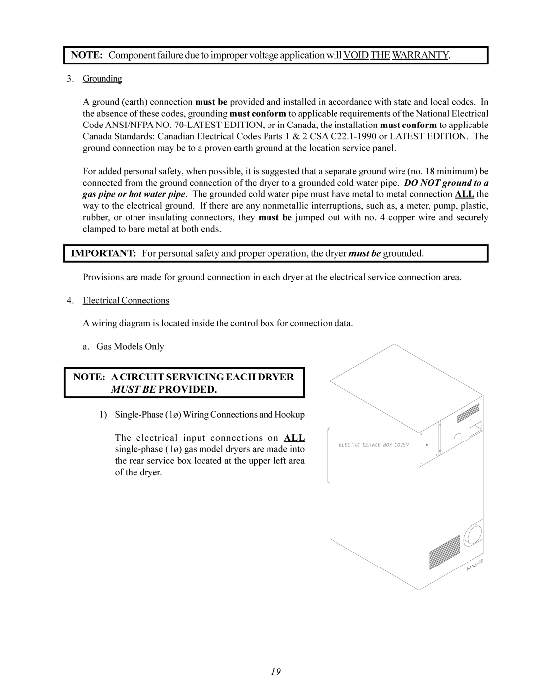 American Dryer Corp MDG-30 installation manual Must be Provided 