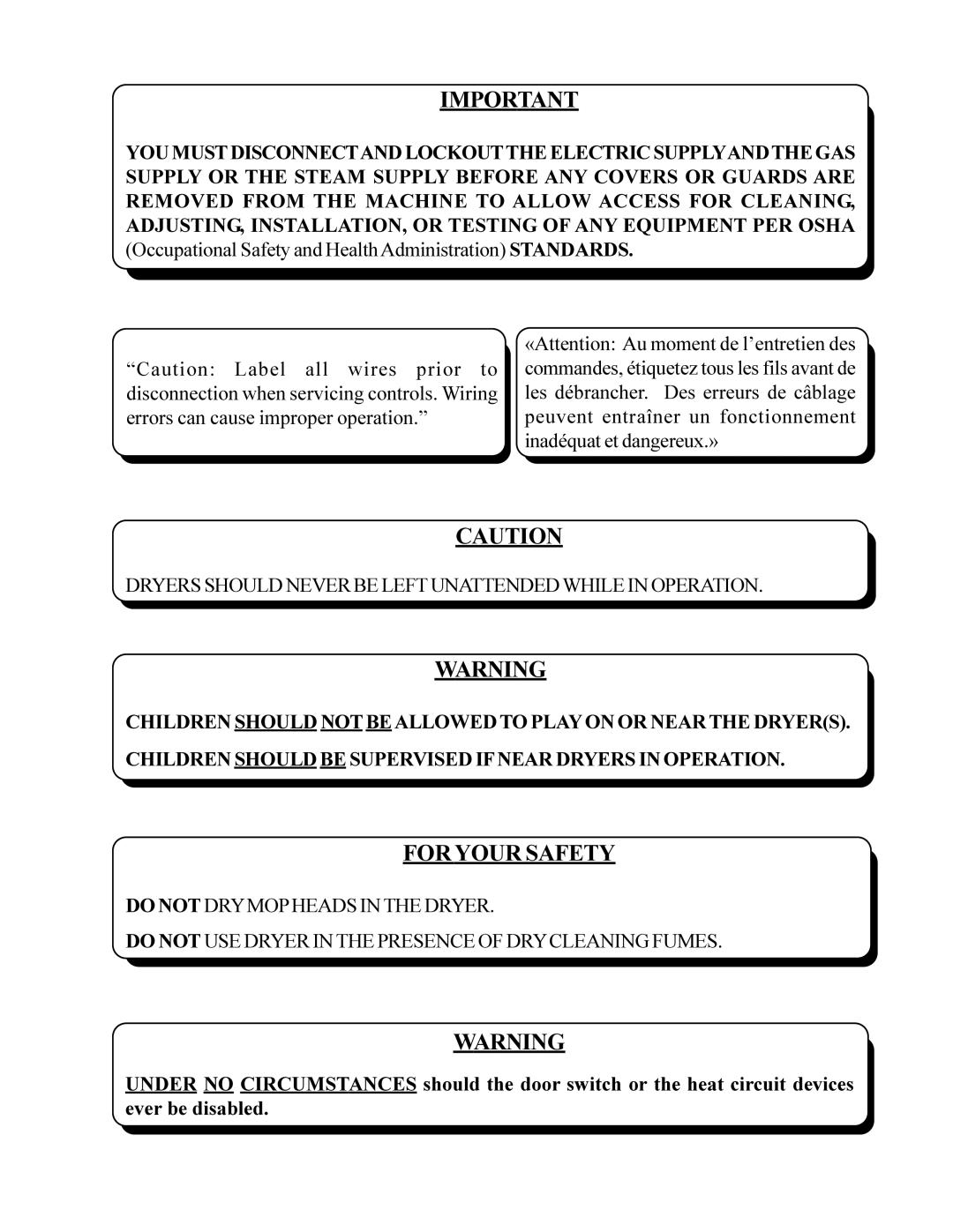 American Dryer Corp MDG-30 installation manual Foryour Safety 