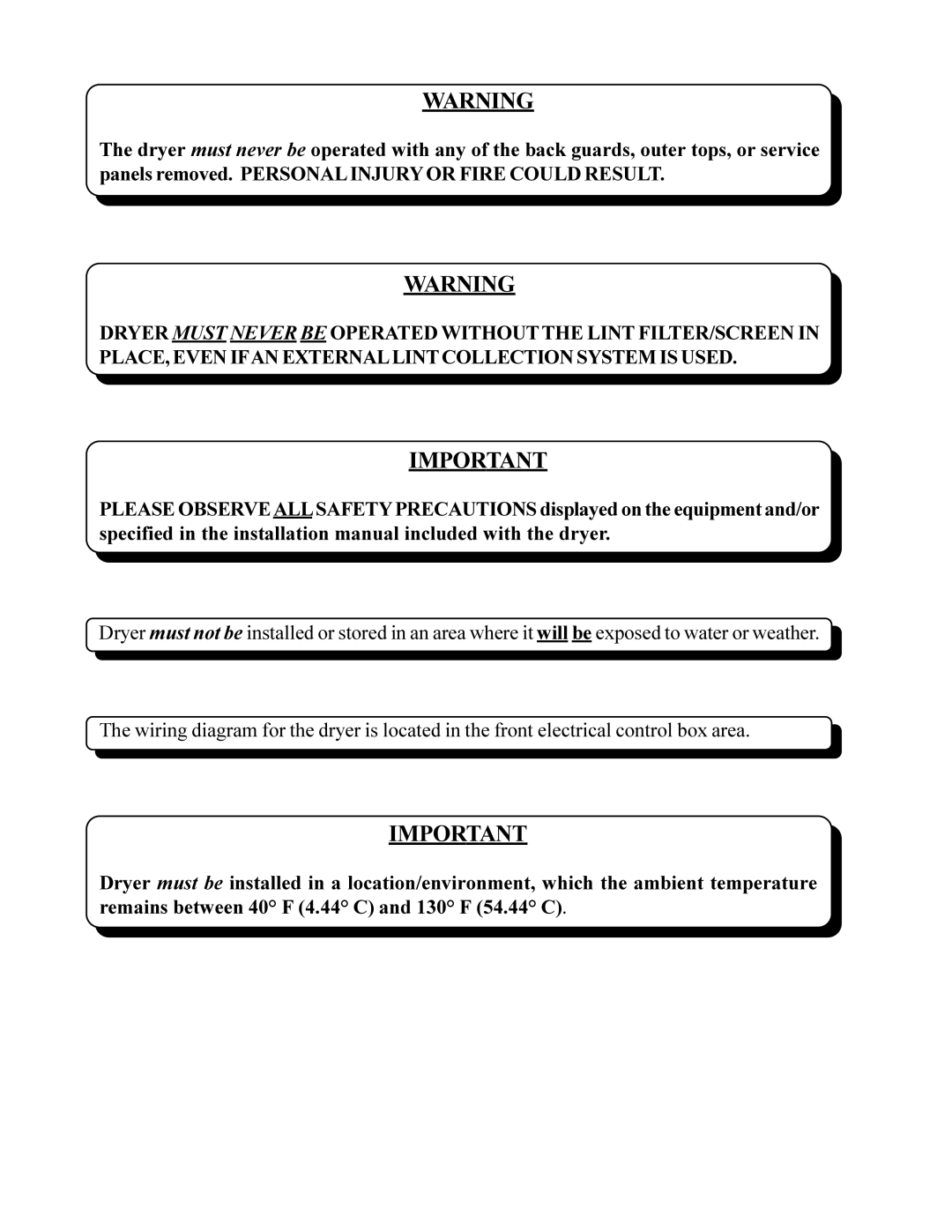 American Dryer Corp MDG-30 installation manual 