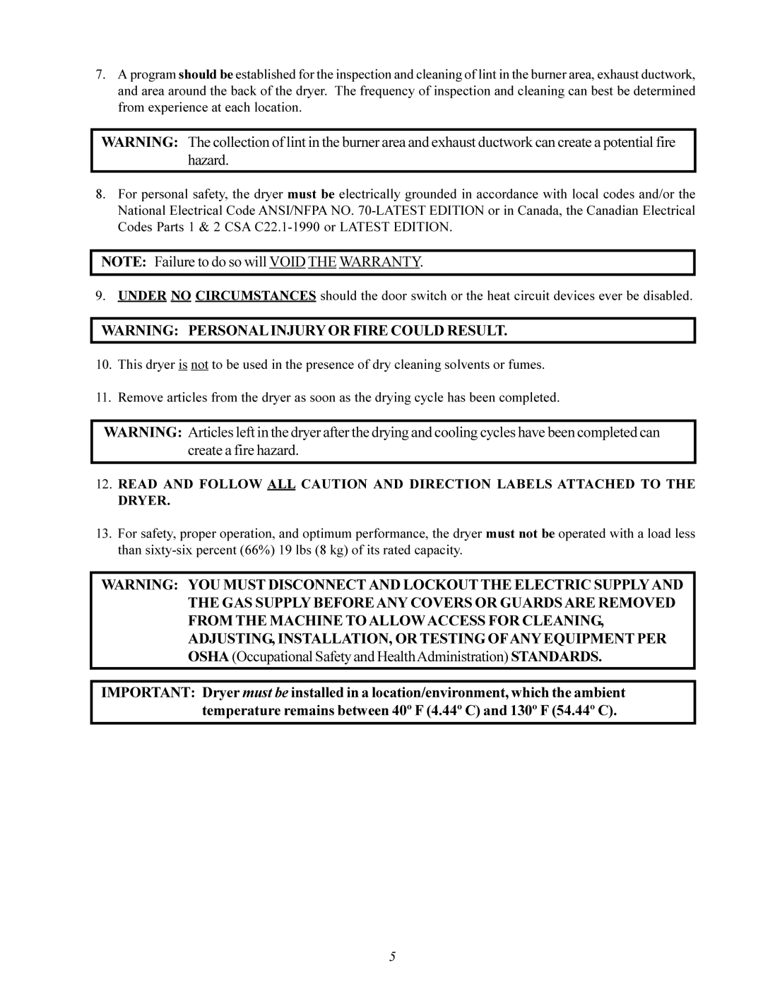 American Dryer Corp MDG-30 installation manual 