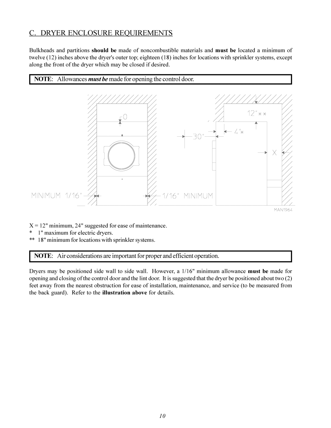 American Dryer Corp MDG-50 installation manual Dryer Enclosure Requirements 