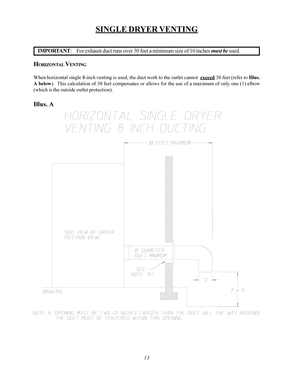 American Dryer Corp MDG-50 installation manual Single Dryer Venting 