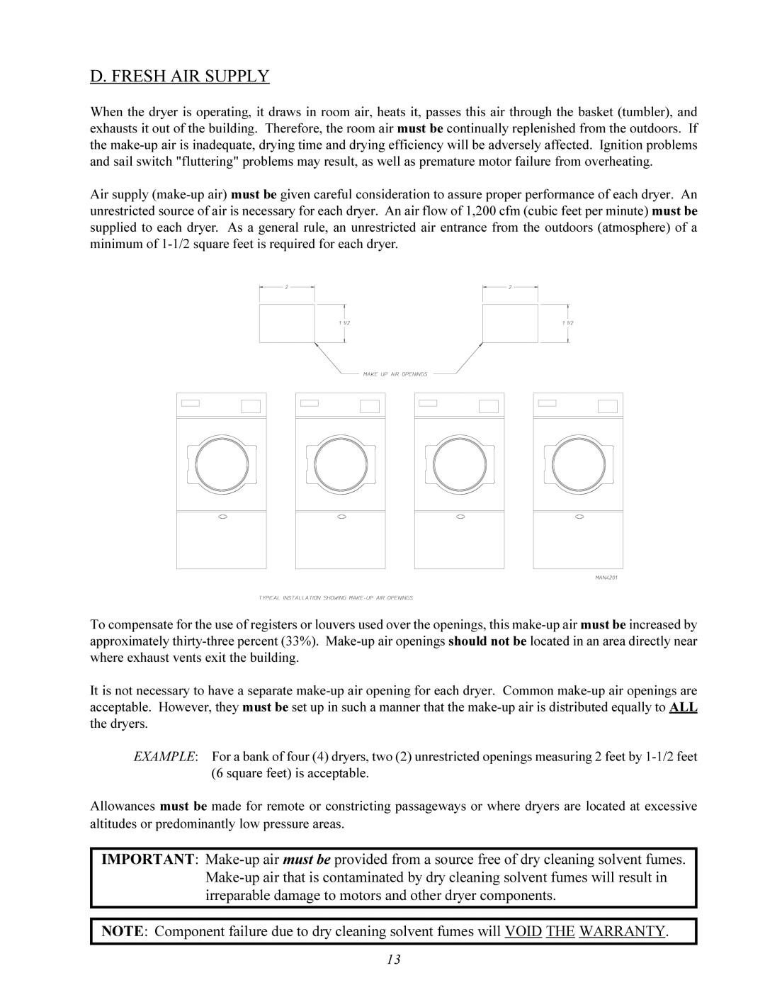 American Dryer Corp MDG-75 manual Fresh AIR Supply 