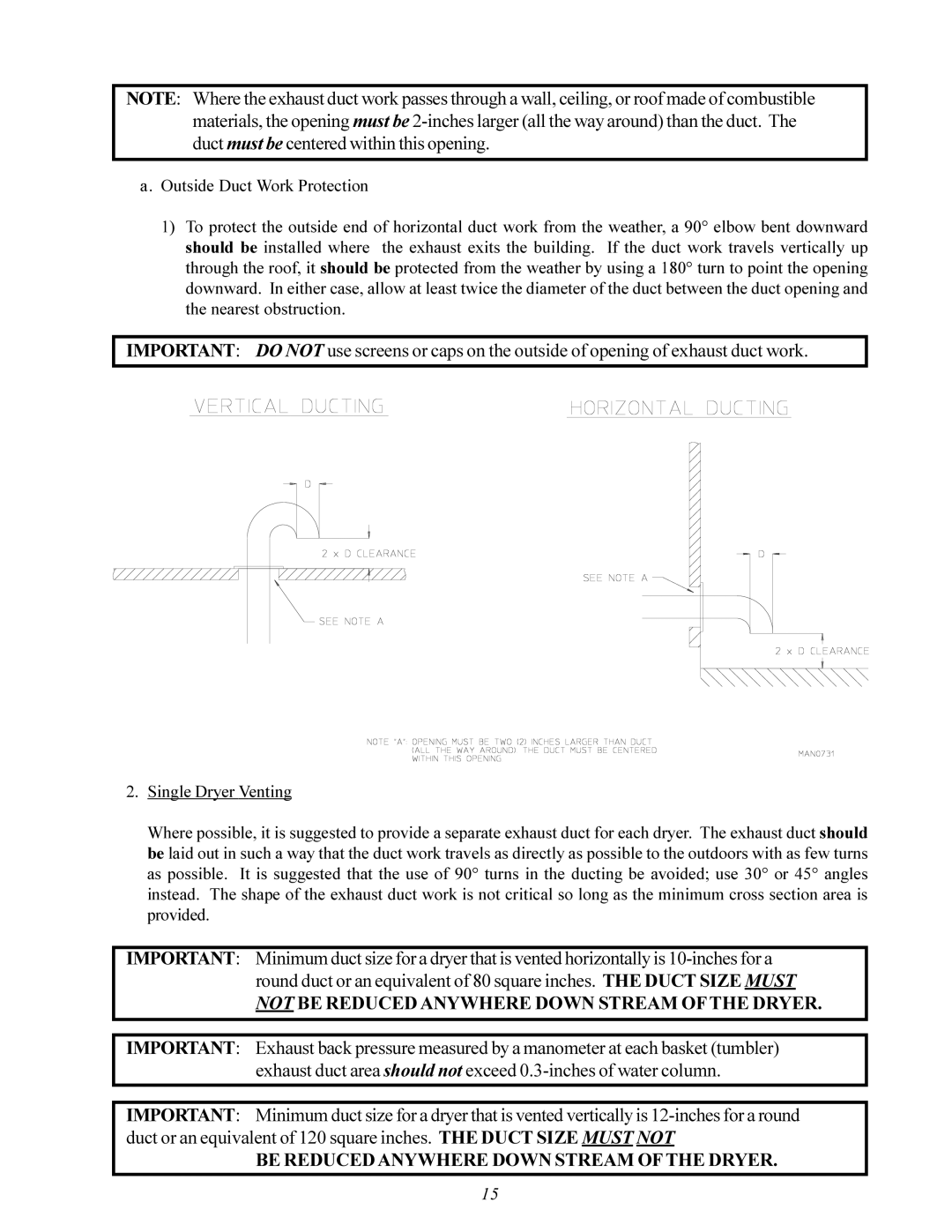 American Dryer Corp MDG-75 manual Not be Reduced Anywhere Down Stream of the Dryer 