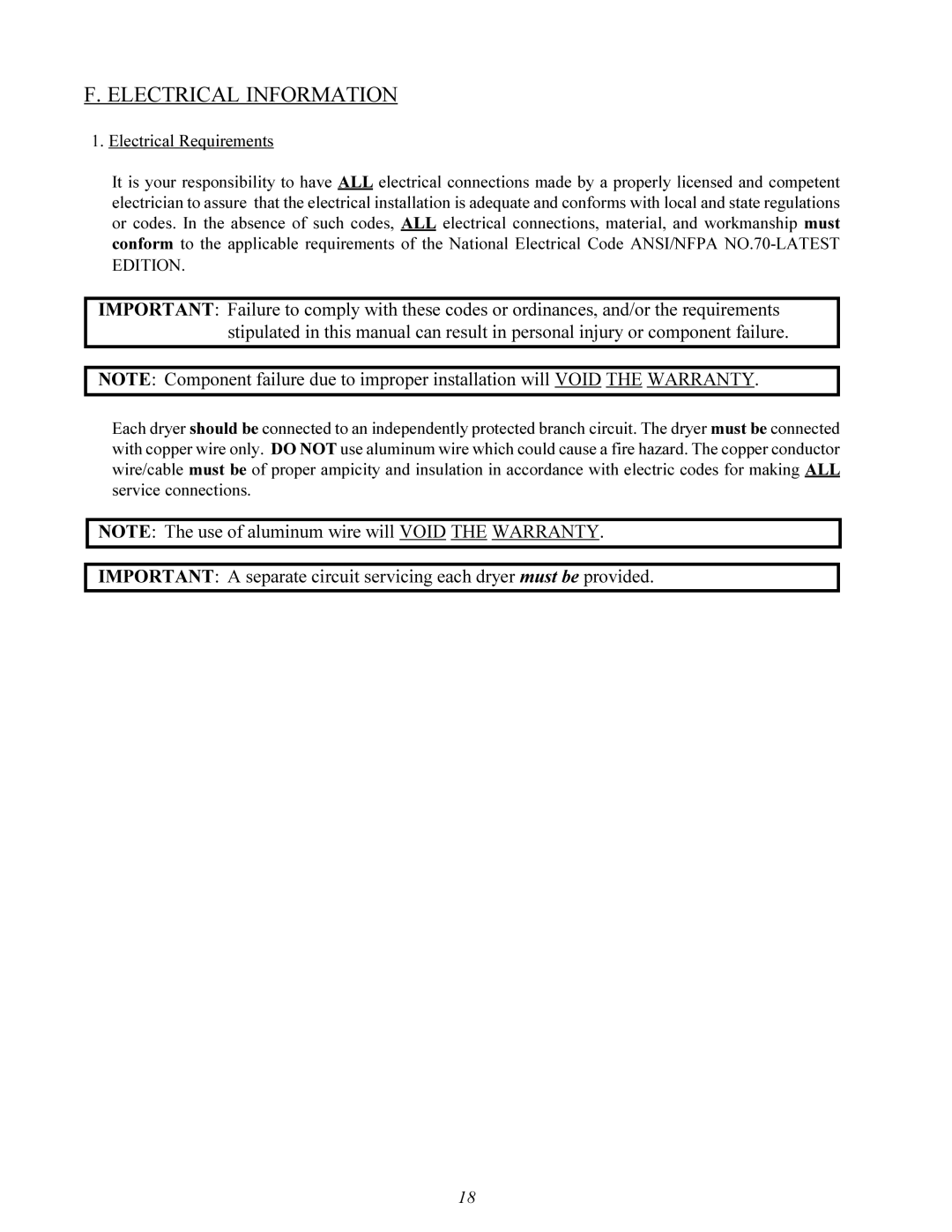 American Dryer Corp MDG-75 manual Electrical Information 