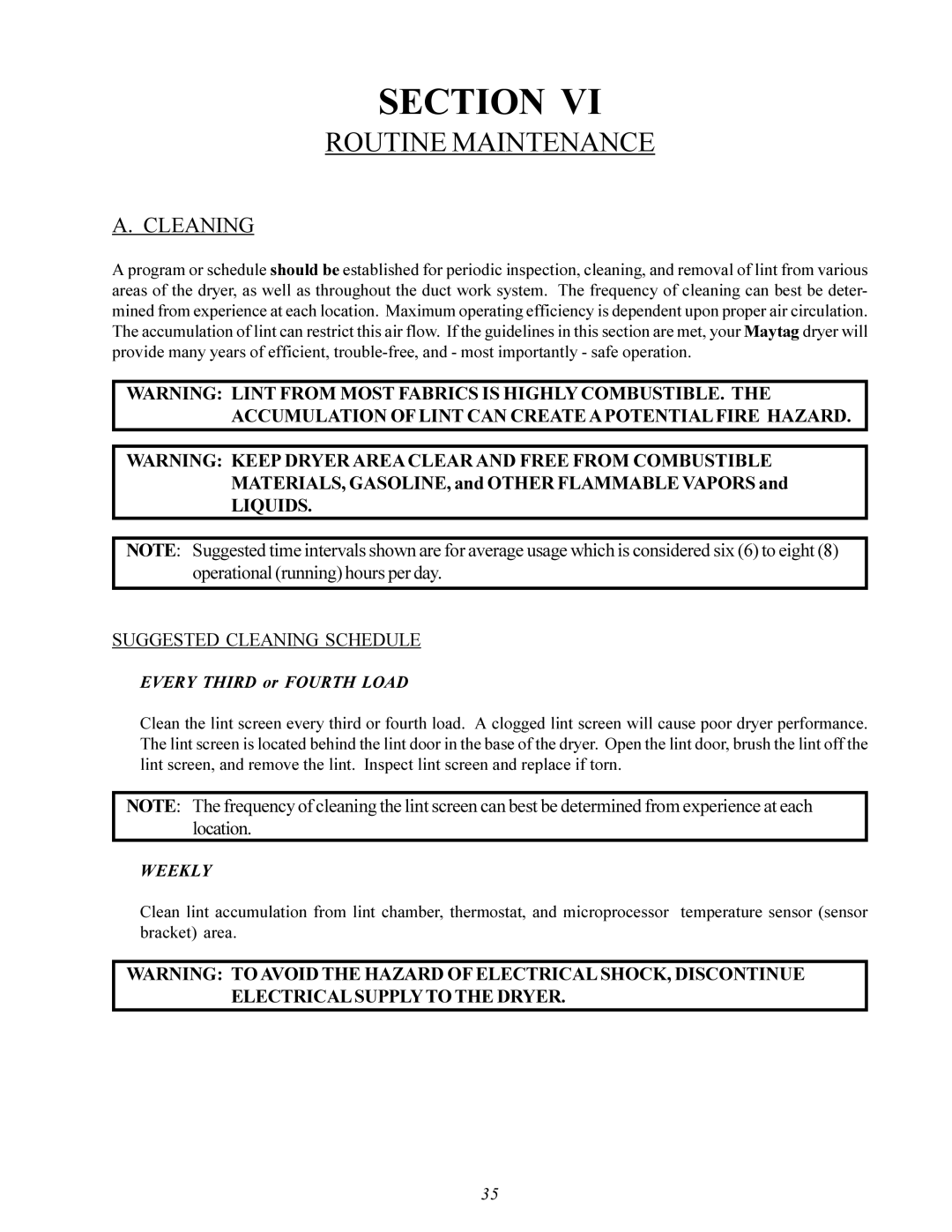 American Dryer Corp MDG-75 manual Routine Maintenance, Cleaning 