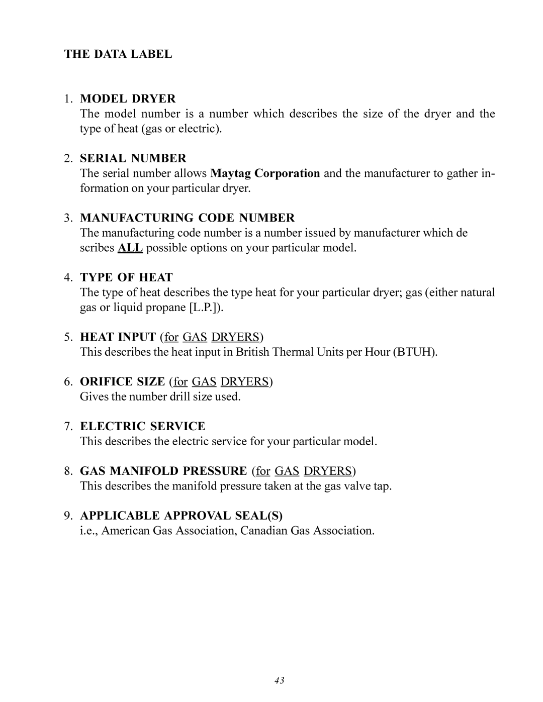 American Dryer Corp MDG-75 manual Applicable Approval Seals 