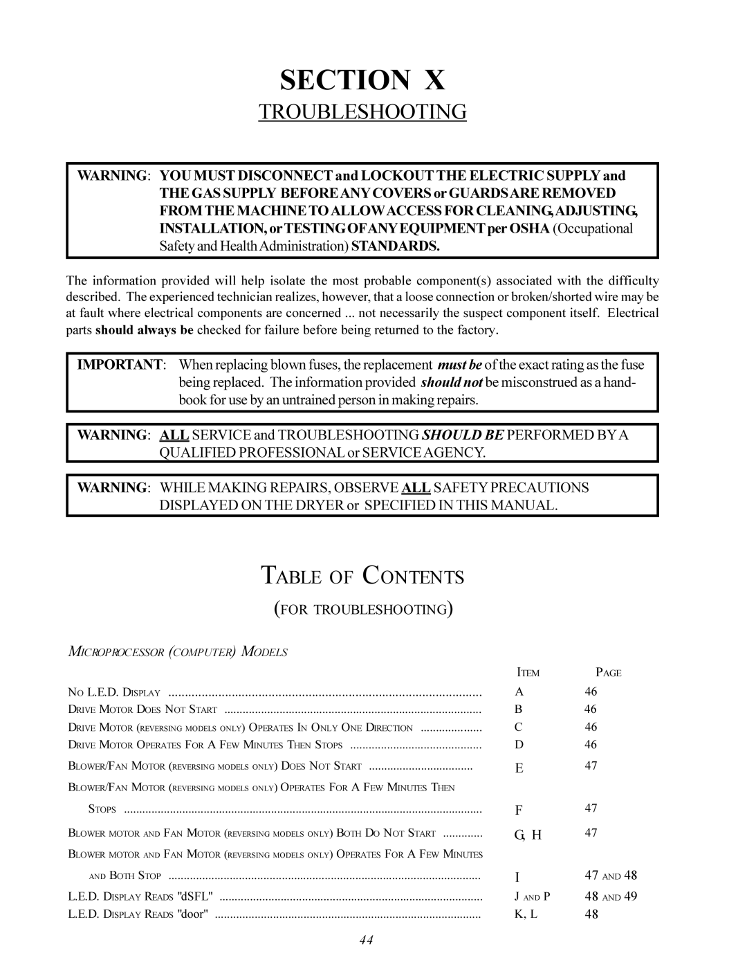 American Dryer Corp MDG-75 manual Troubleshooting, From the Machine Toallowaccess for CLEANING,ADJUSTING 