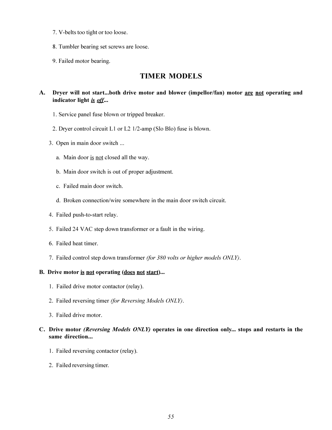 American Dryer Corp MDG-75 manual Timer Models 