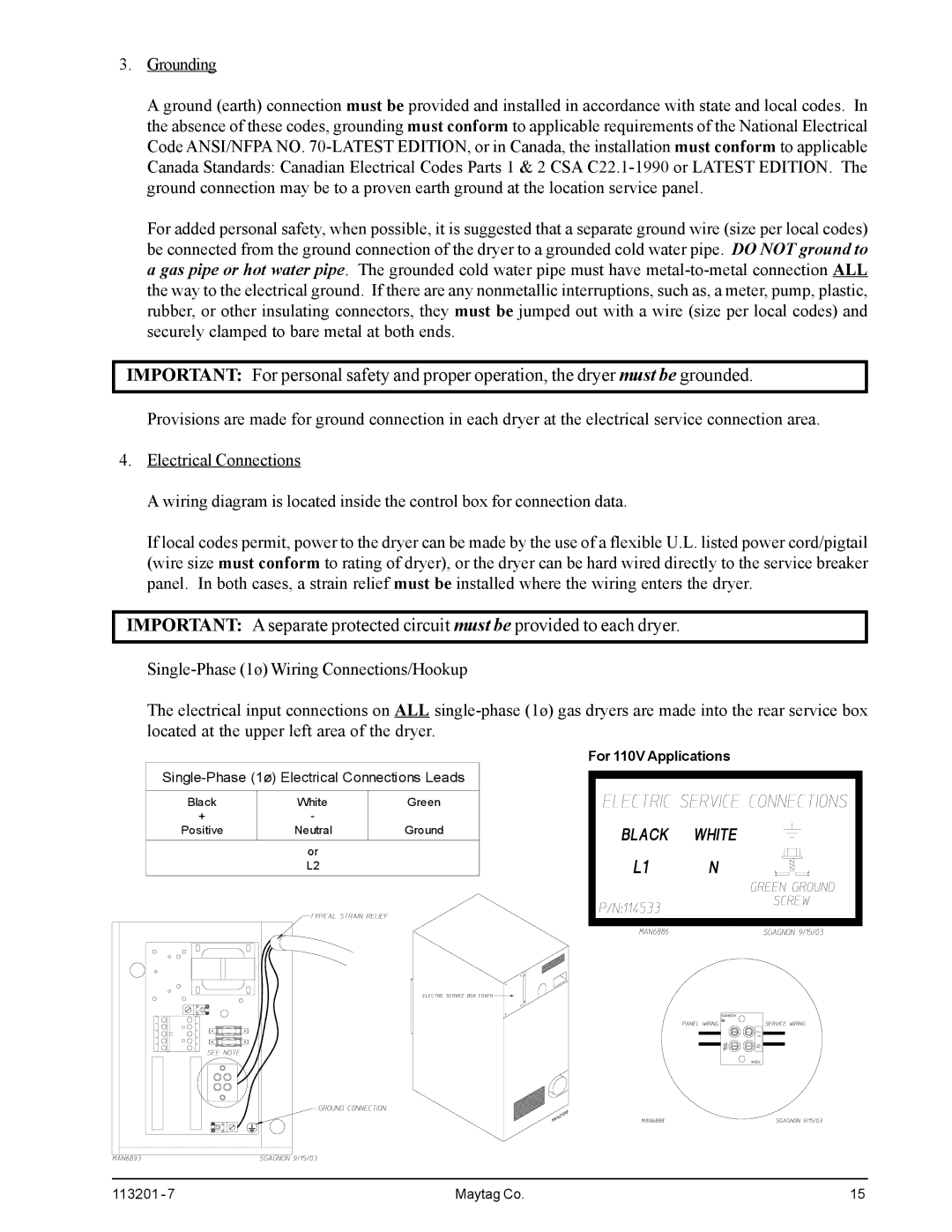 American Dryer Corp MDG30PCC installation manual For 110V Applications 