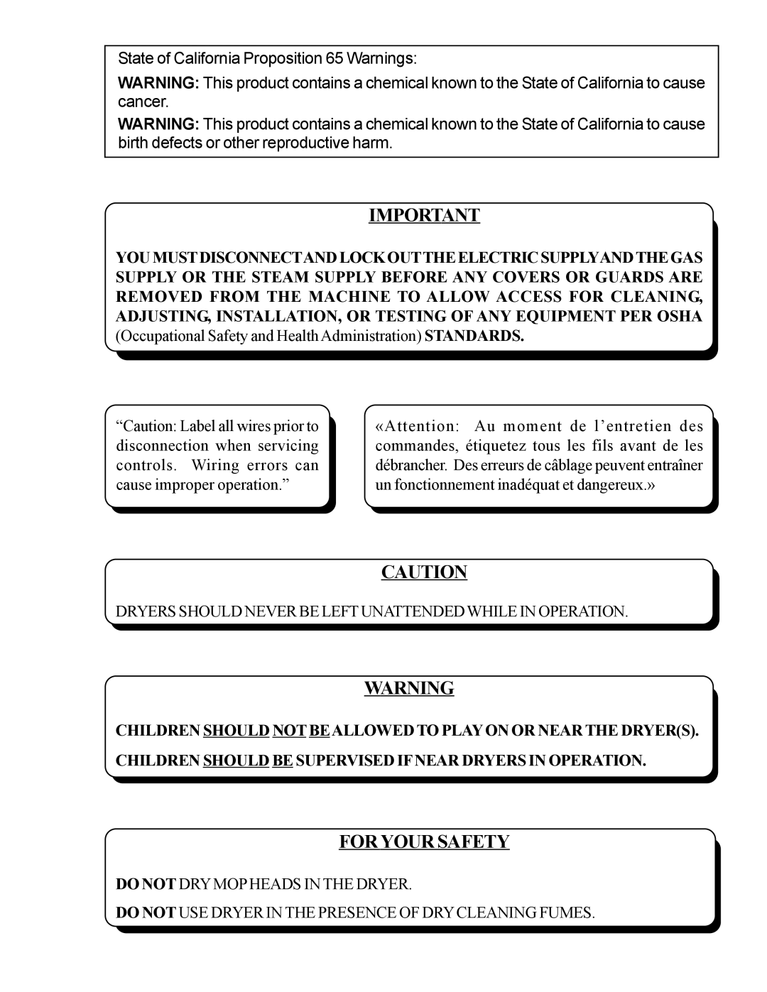 American Dryer Corp MDG30PCC installation manual For Your Safety 