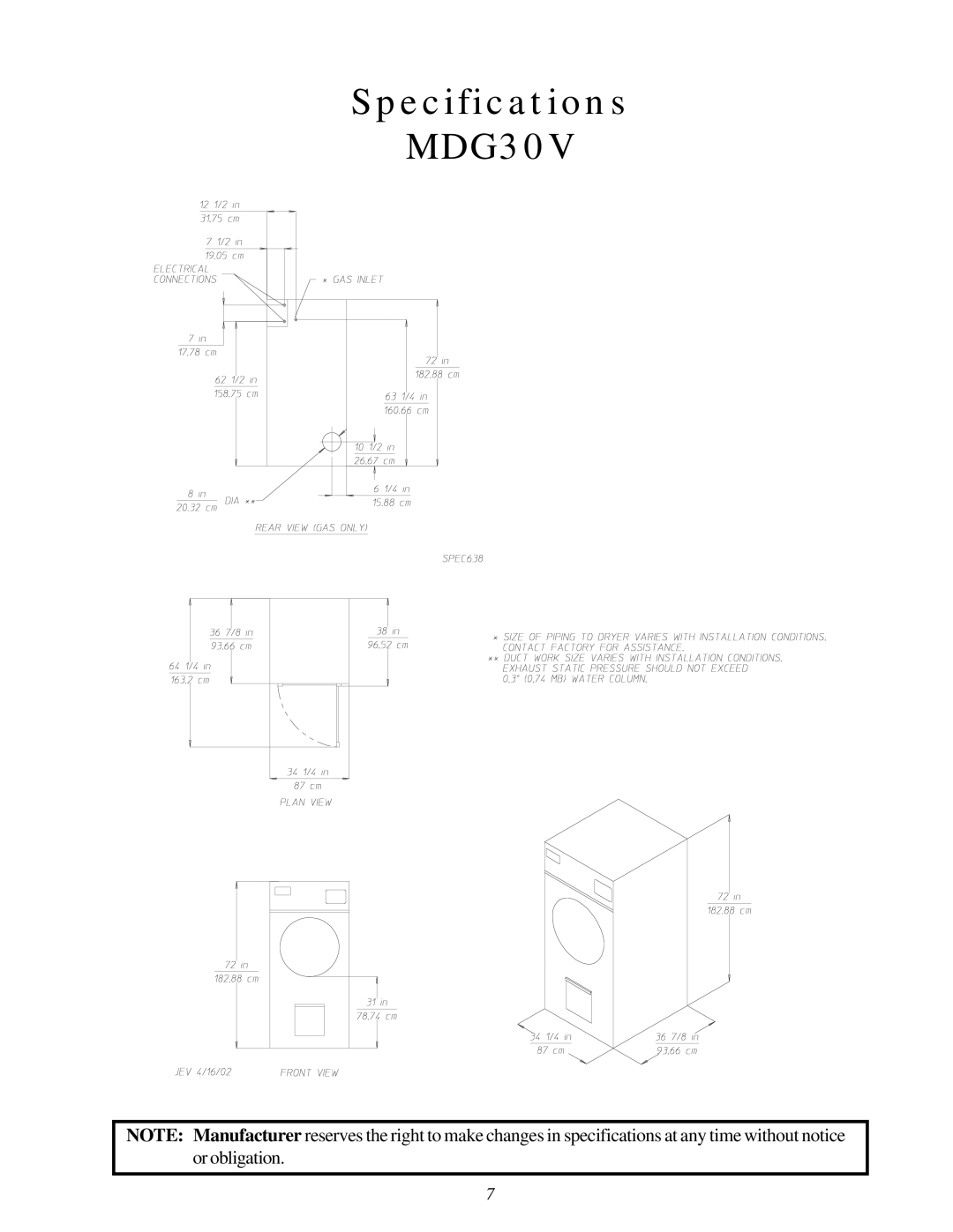 American Dryer Corp MDG30V installation manual 