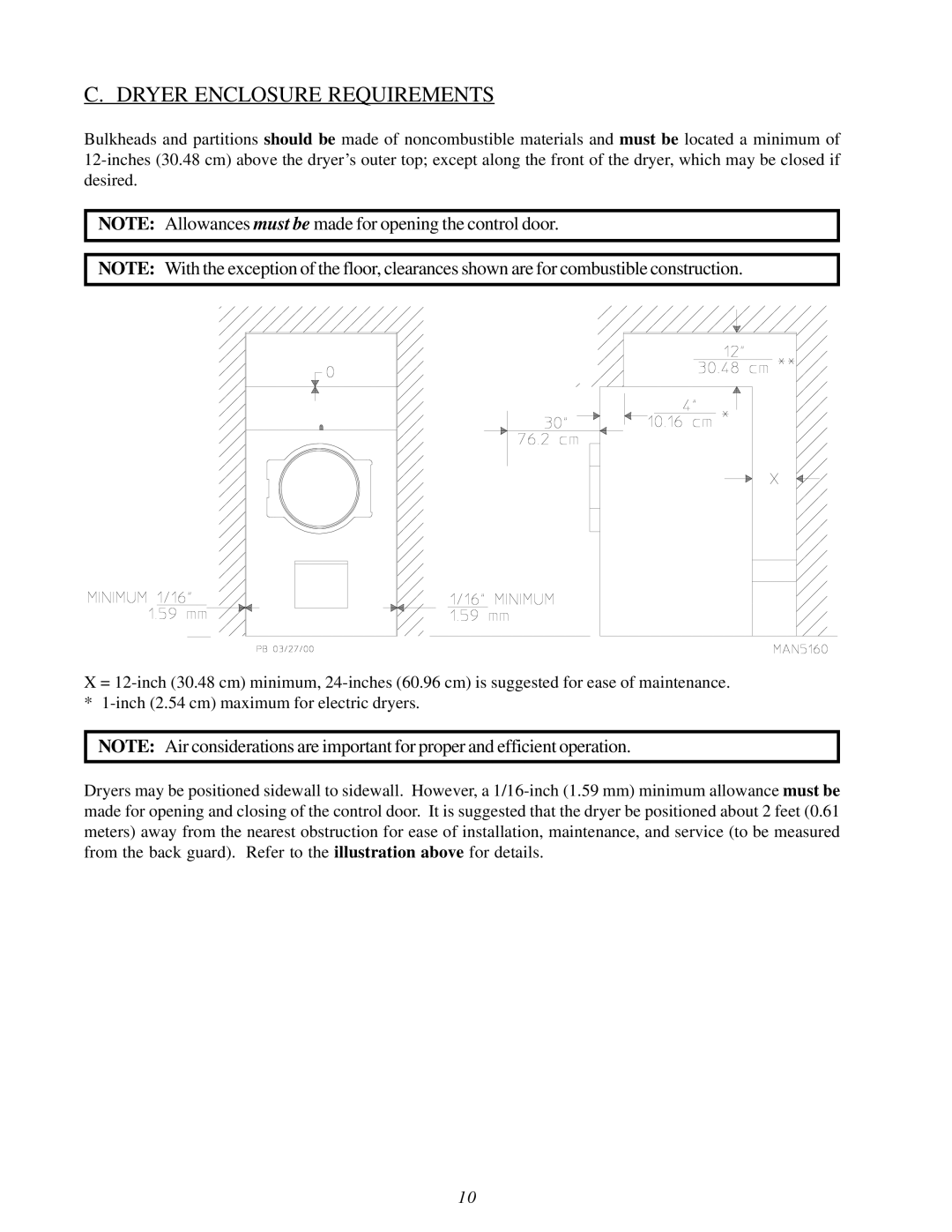 American Dryer Corp MDG30V installation manual Dryer Enclosure Requirements 