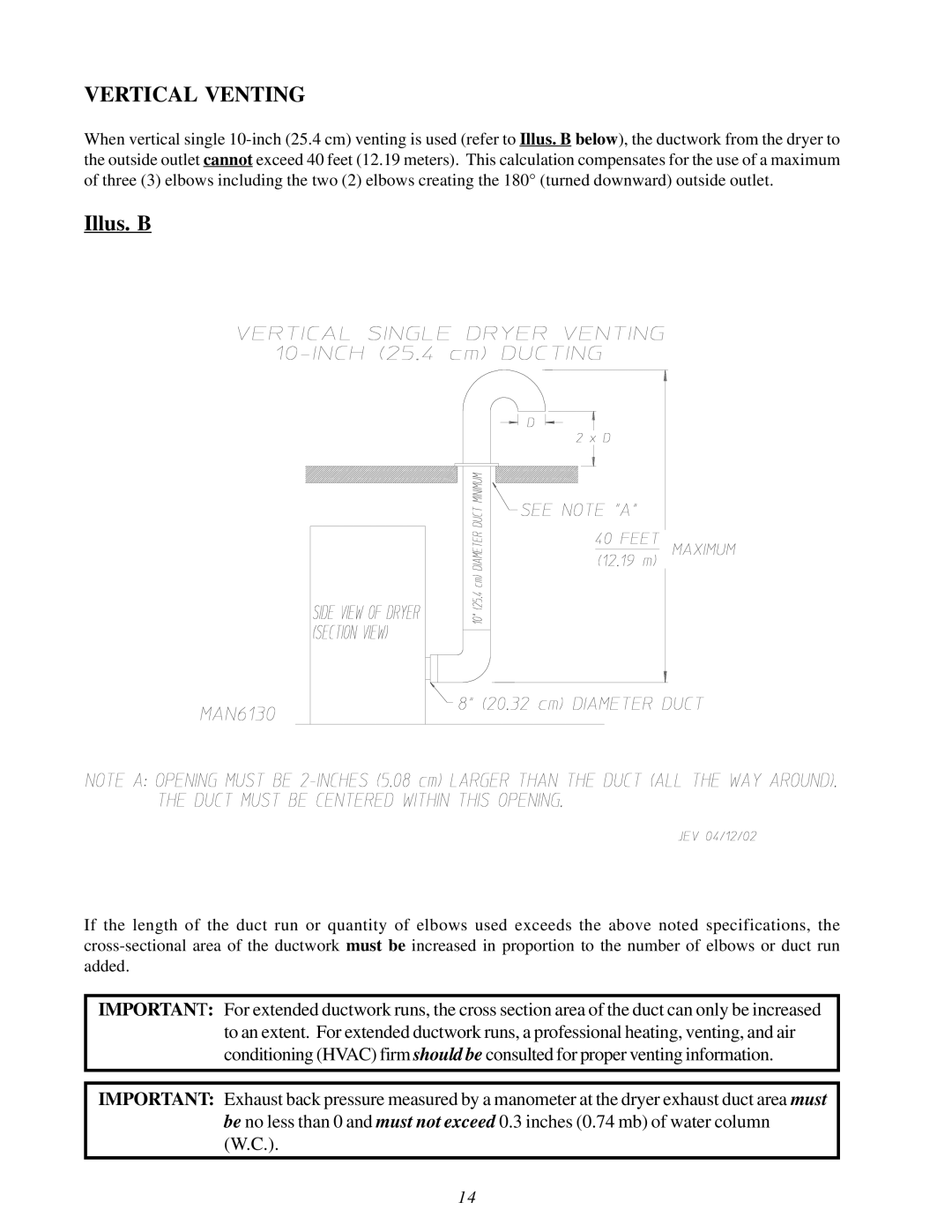 American Dryer Corp MDG30V installation manual Vertical Venting 