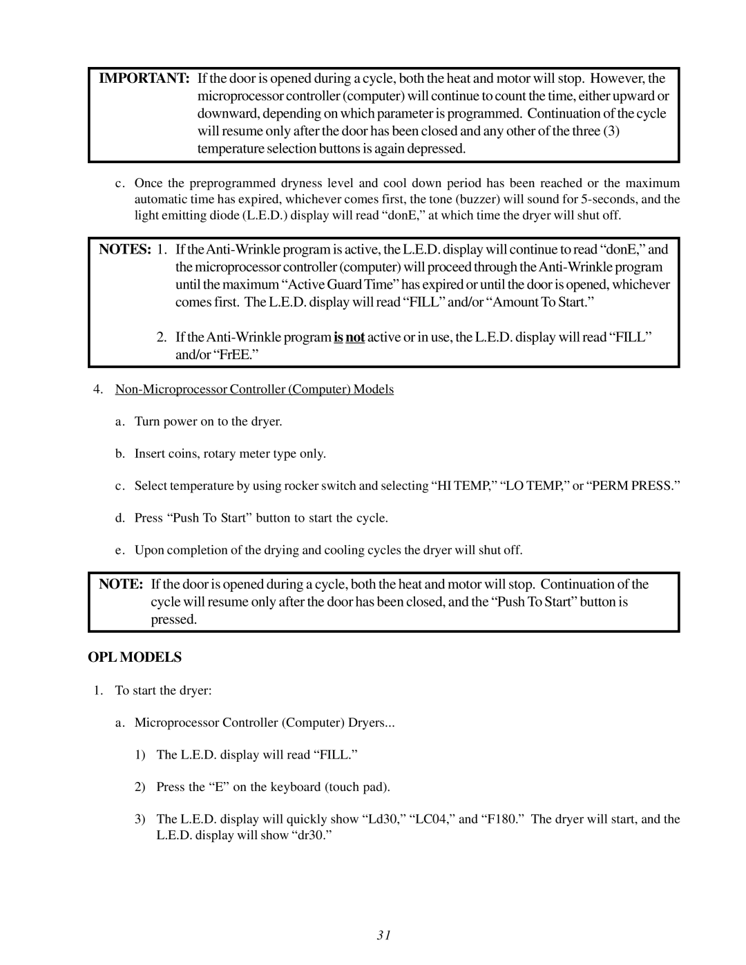 American Dryer Corp MDG30V installation manual OPL Models 