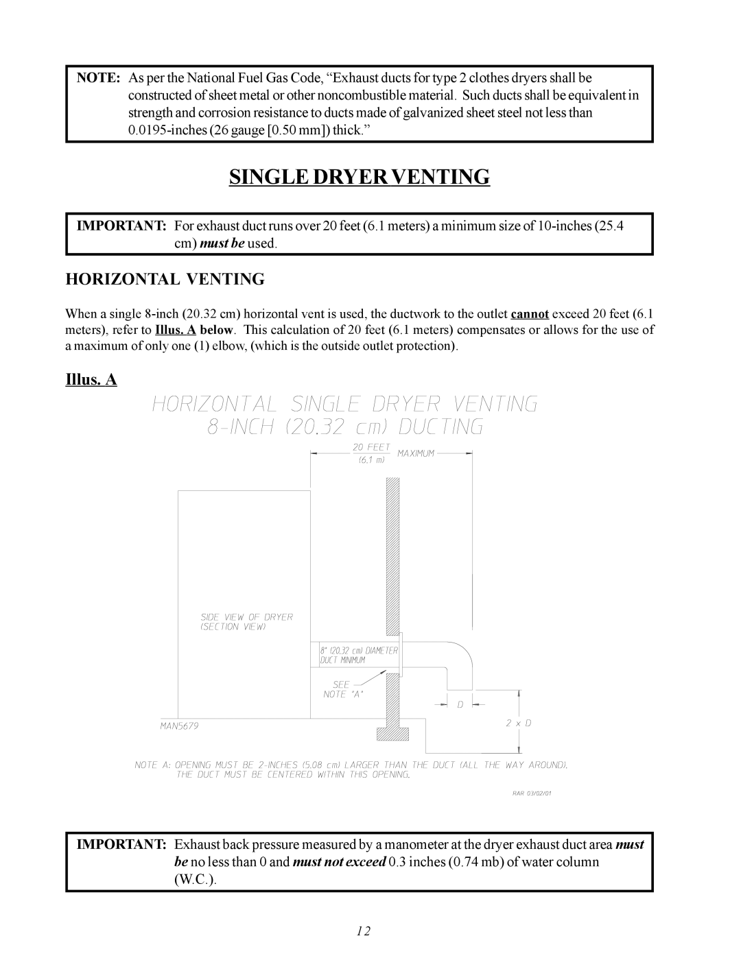 American Dryer Corp MDG50PNH, MDG50MNV installation manual Single Dryer Venting 