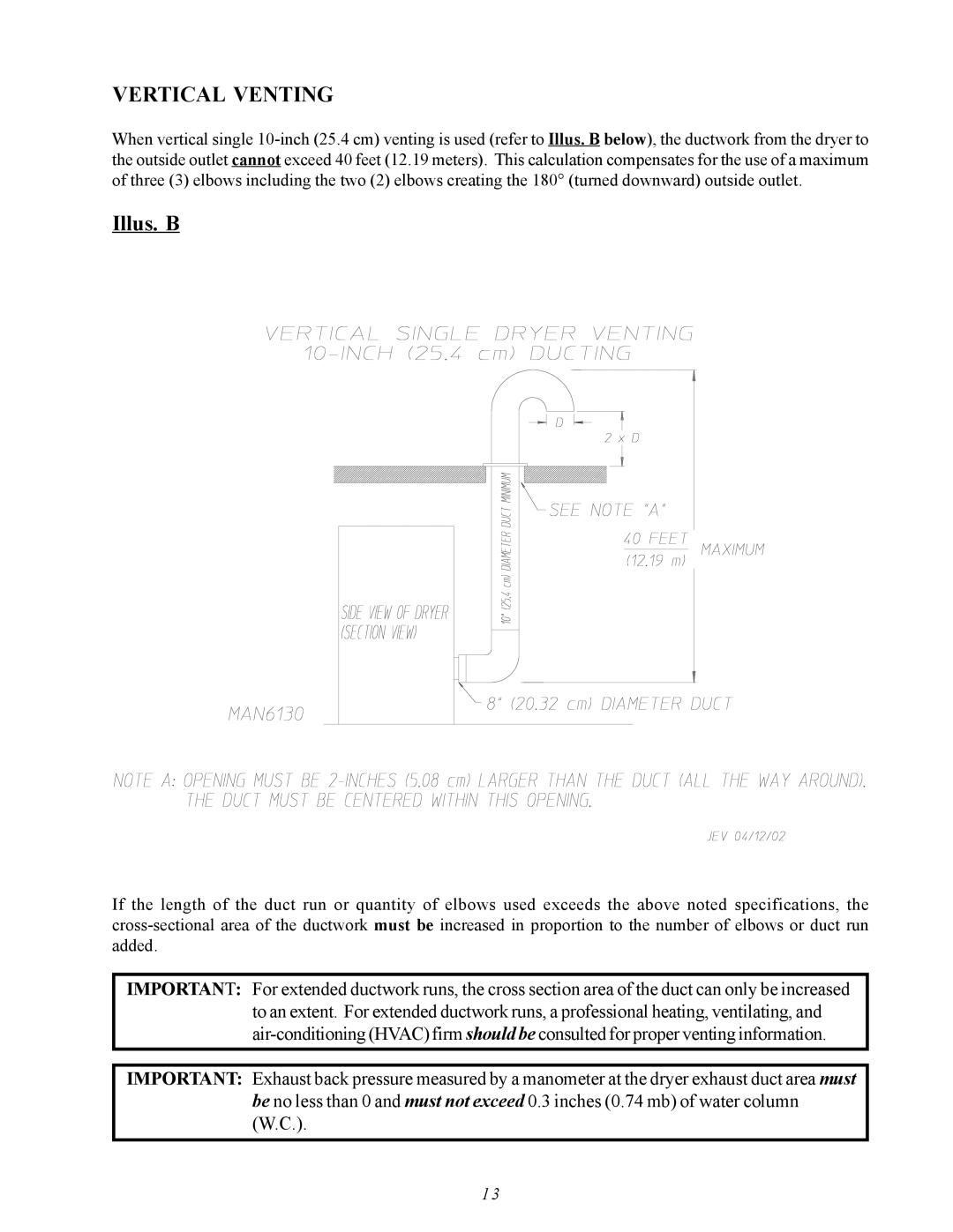 American Dryer Corp MDG50MNV, MDG50PNH installation manual Vertical Venting 