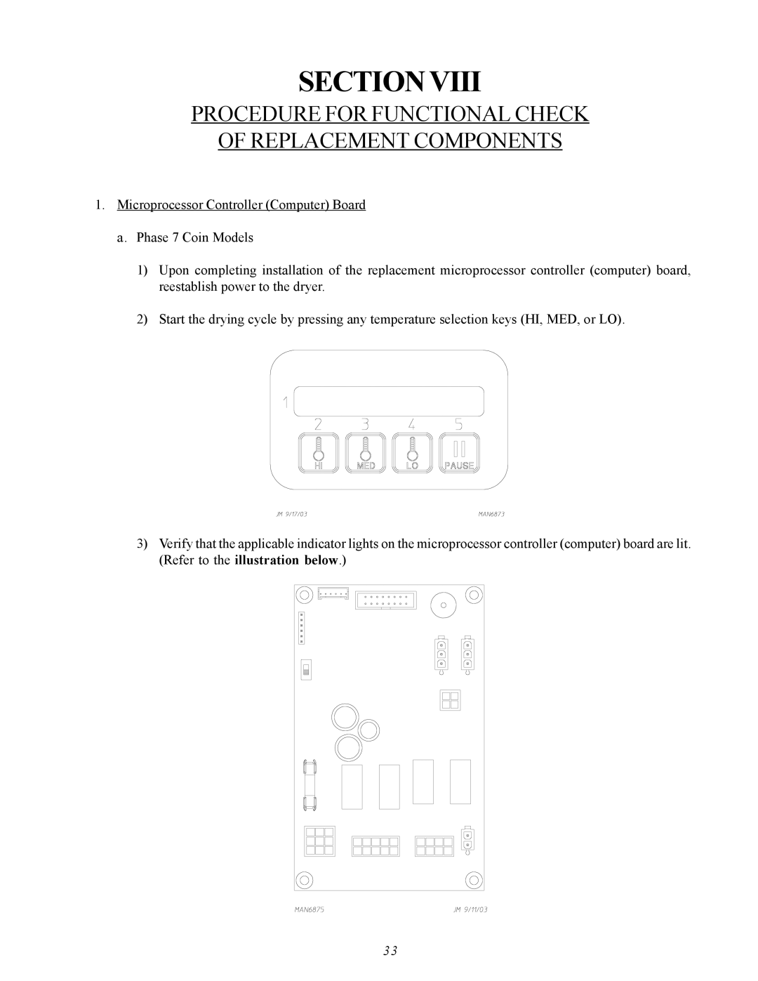 American Dryer Corp MDG50MNV, MDG50PNH Sectionviii, Procedure for Functional Check Replacement Components 