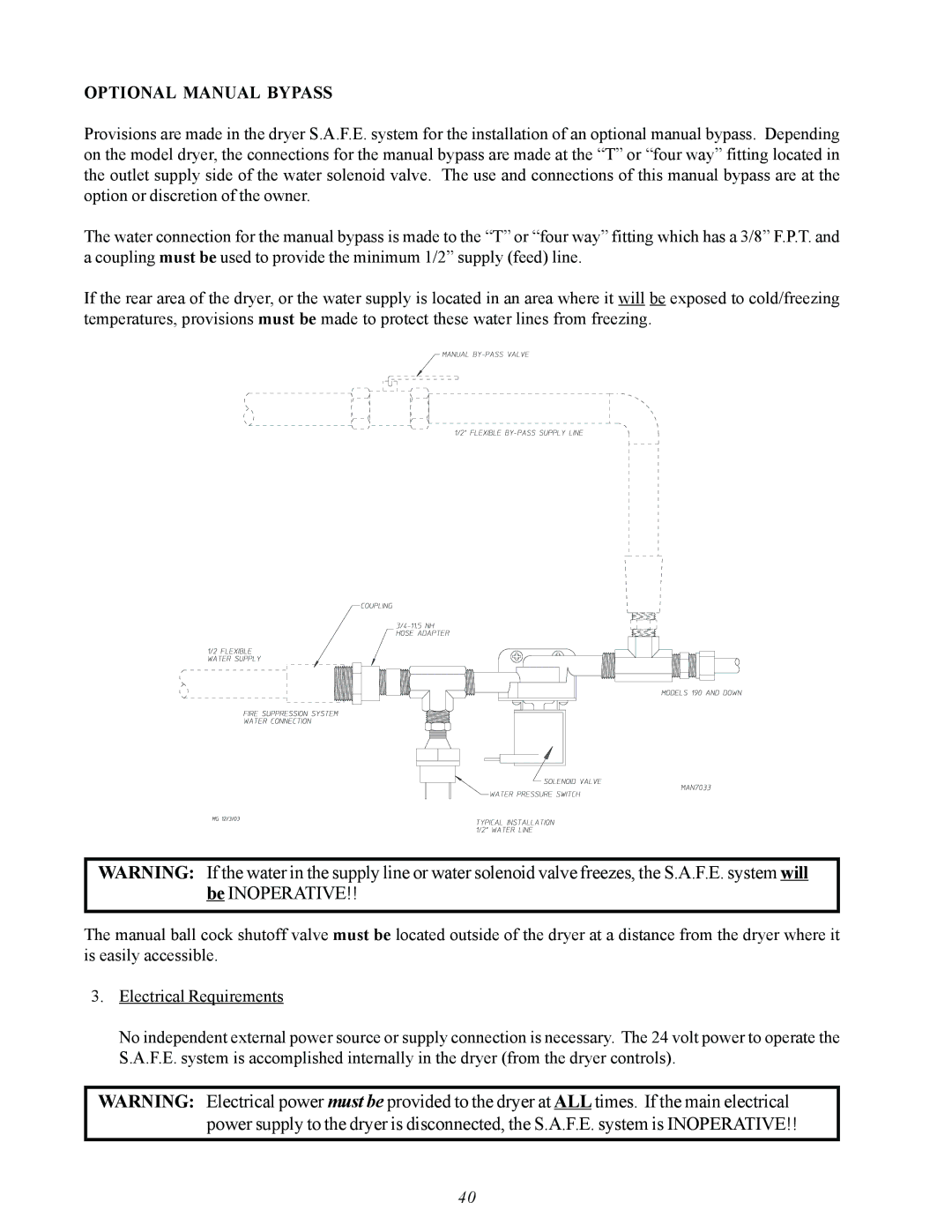 American Dryer Corp MDG50PNH, MDG50MNV installation manual Optional Manual Bypass 