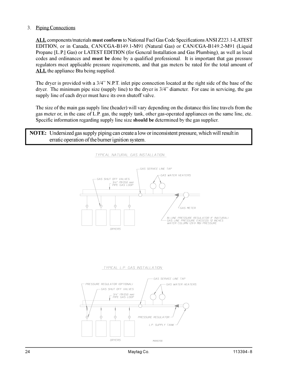 American Dryer Corp MDG75PNH, MDG75MNV installation manual Maytag Co 113394 